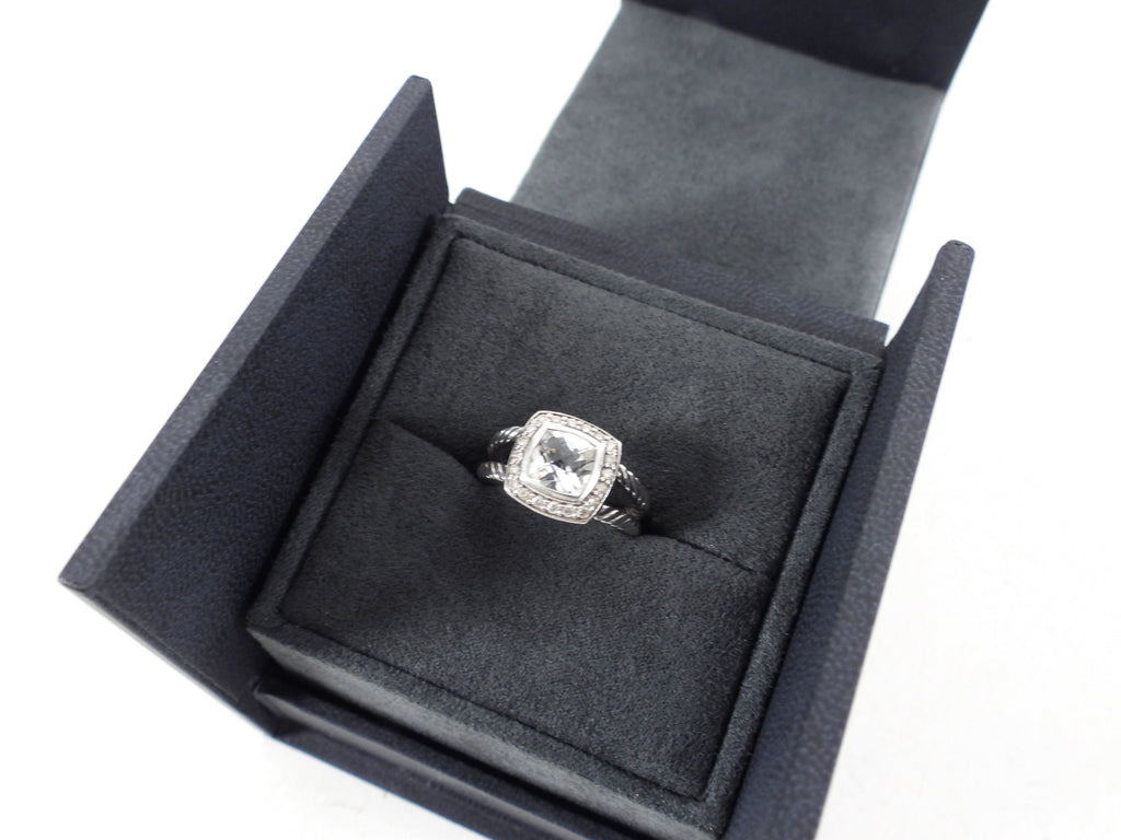 David Yurman Petite Albion Sterling Diamond White Topaz Ring - 5.5