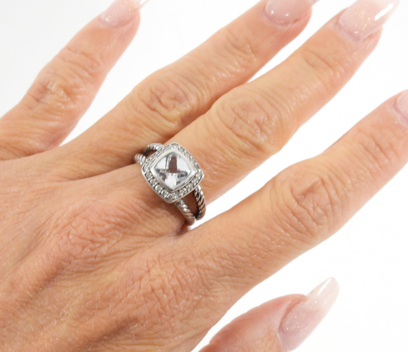 David Yurman Petite Albion Sterling Diamond White Topaz Ring - 5.5