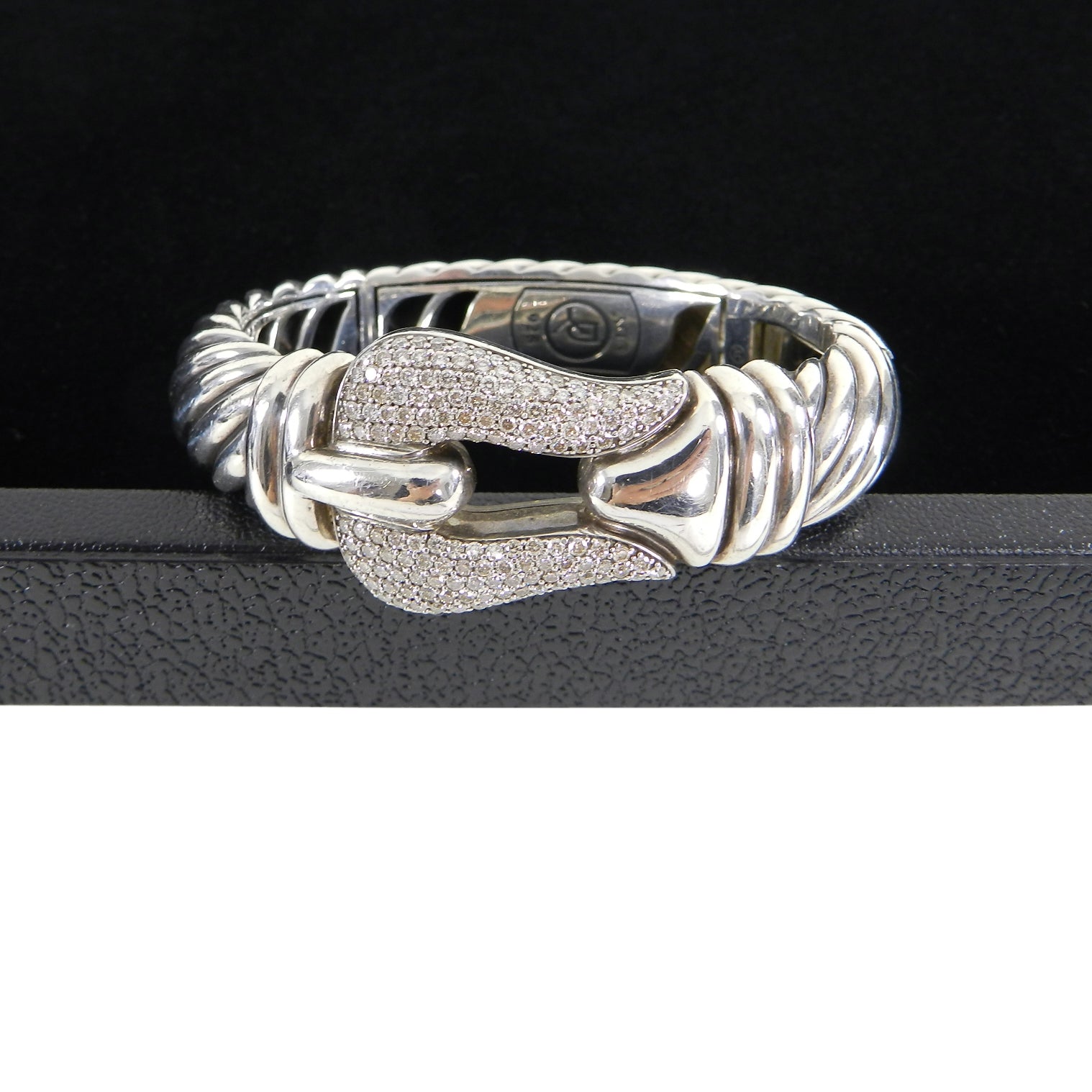 David Yurman Sterling and Pave Diamond 15mm Cable Buckle Bracelet