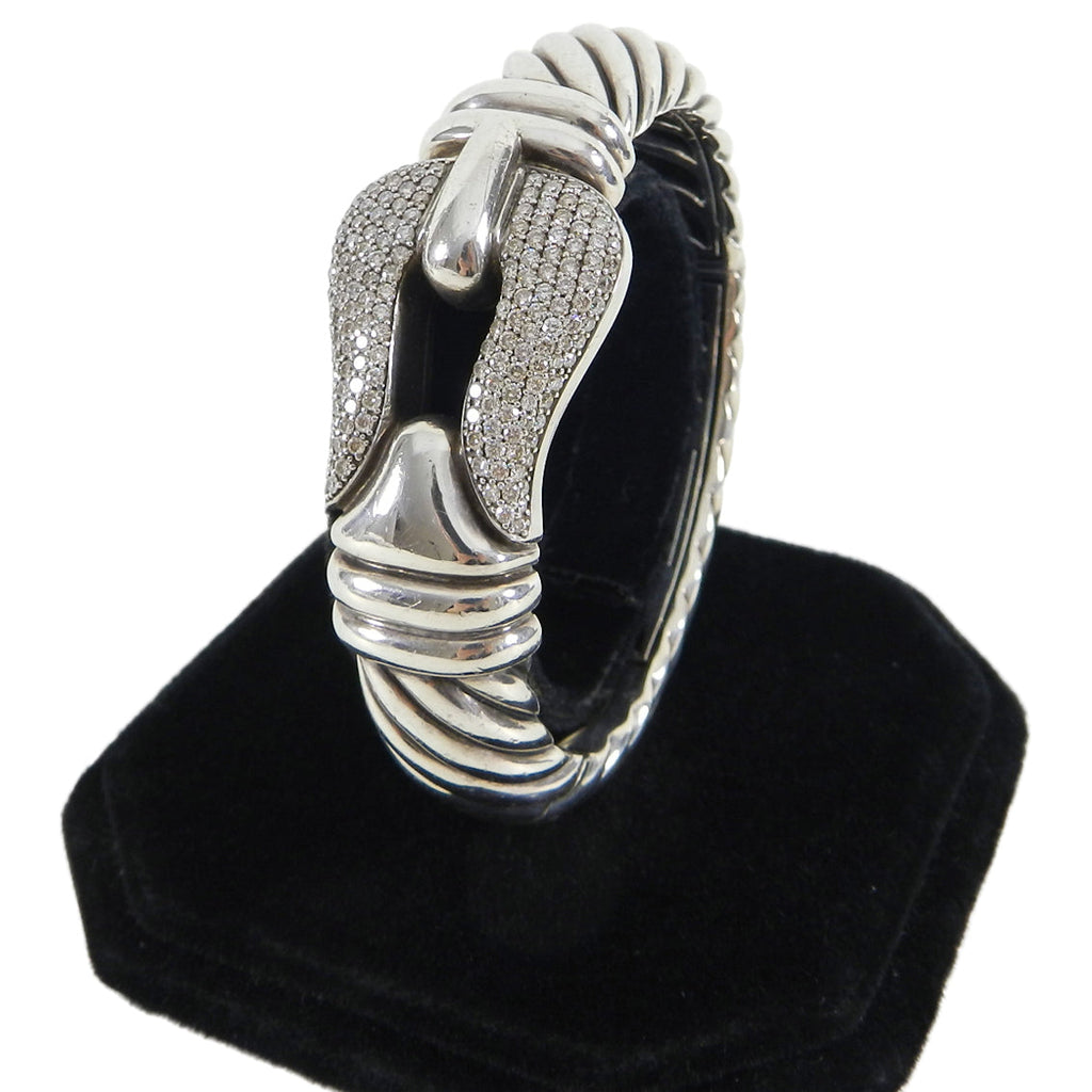 David Yurman Sterling and Pave Diamond 15mm Cable Buckle Bracelet