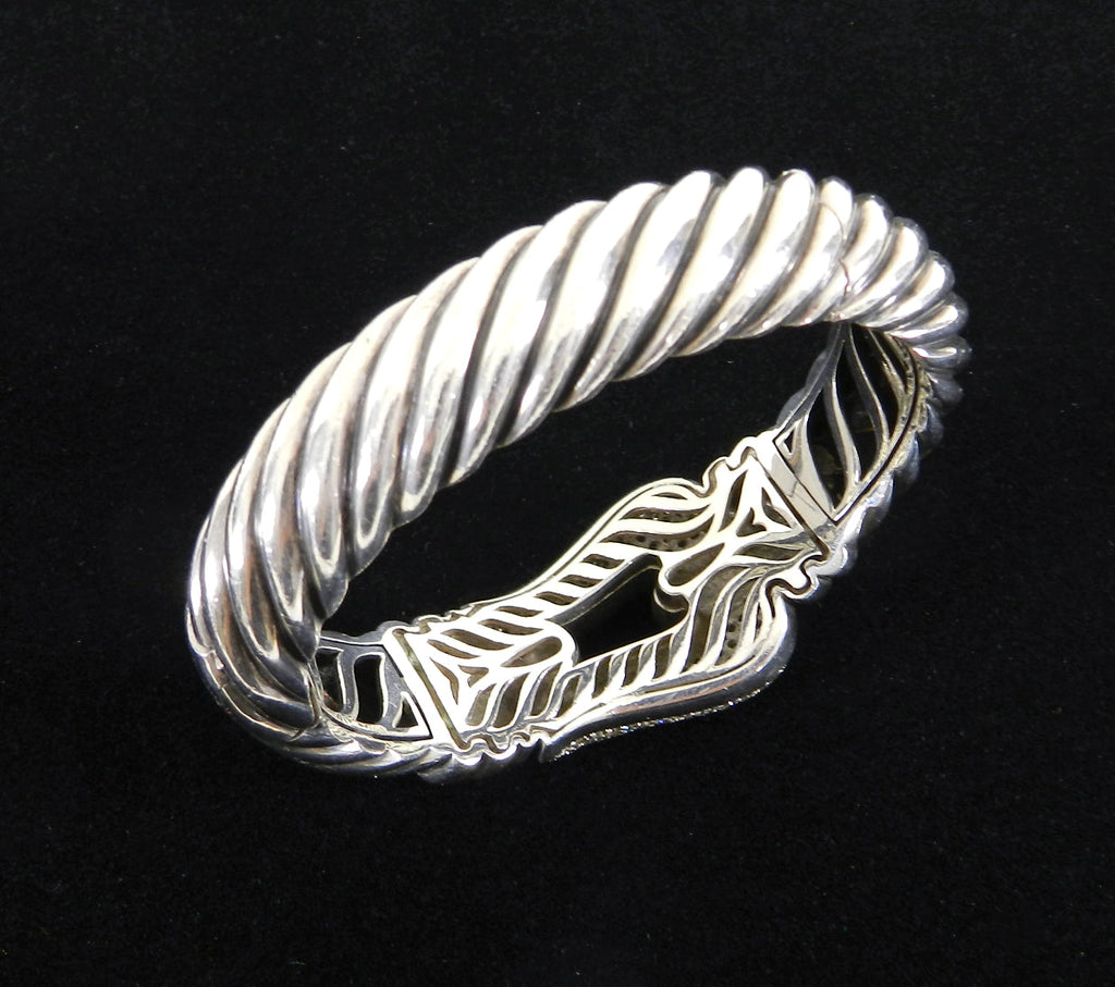 David Yurman Sterling and Pave Diamond 15mm Cable Buckle Bracelet