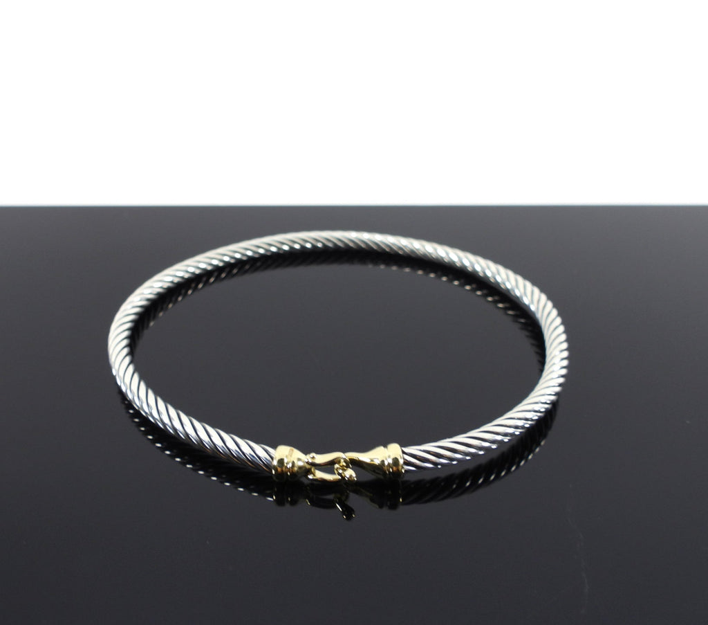 David Yurman Sterling and Gold 3mm Buckle Cable Classic Bracelet