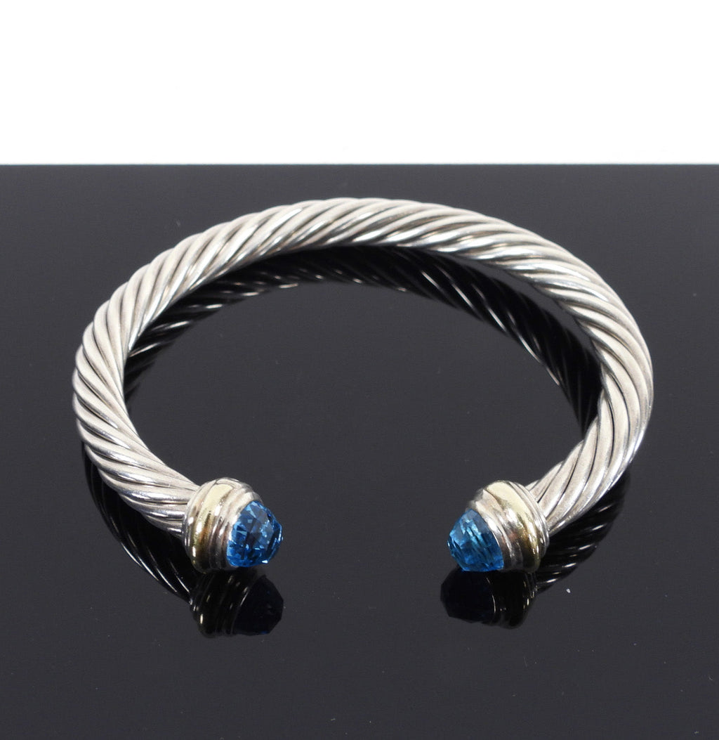 David Yurman Sterling 14k Classic Cable Blue Topaz Bracelet