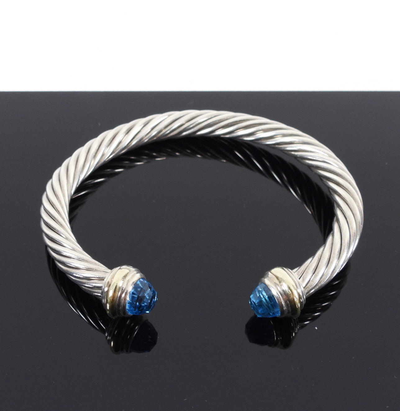 David Yurman Sterling 14k Classic Cable Blue Topaz Bracelet