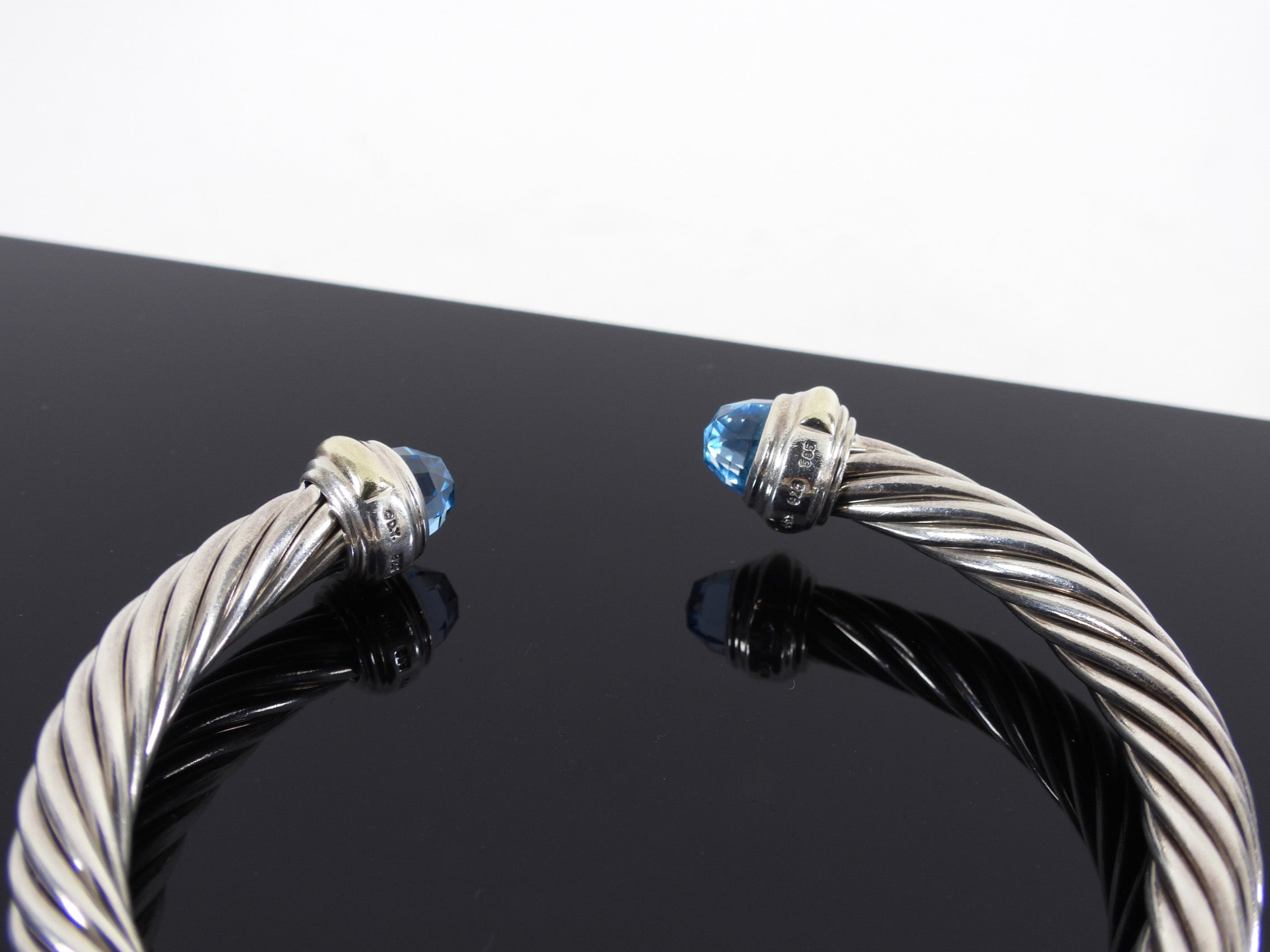 David Yurman Sterling 14k Classic Cable Blue Topaz Bracelet