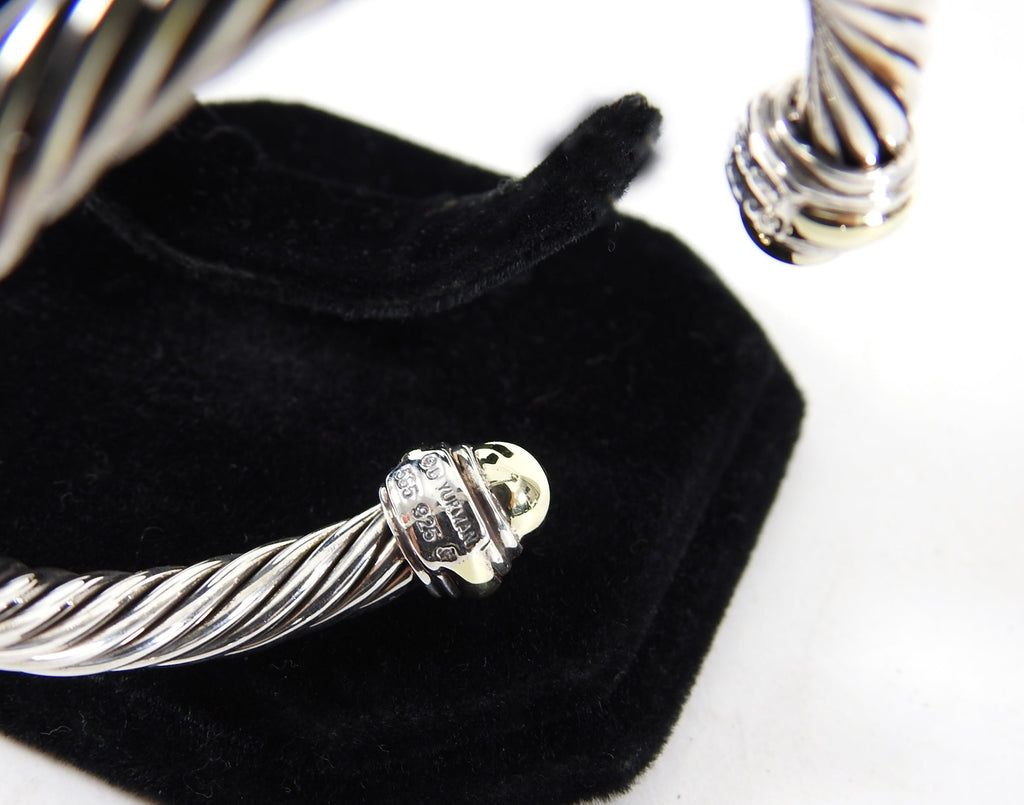 David Yurman Two Tone Classic Cable 7mm Sterling 14k Gold Cuff Bracelet