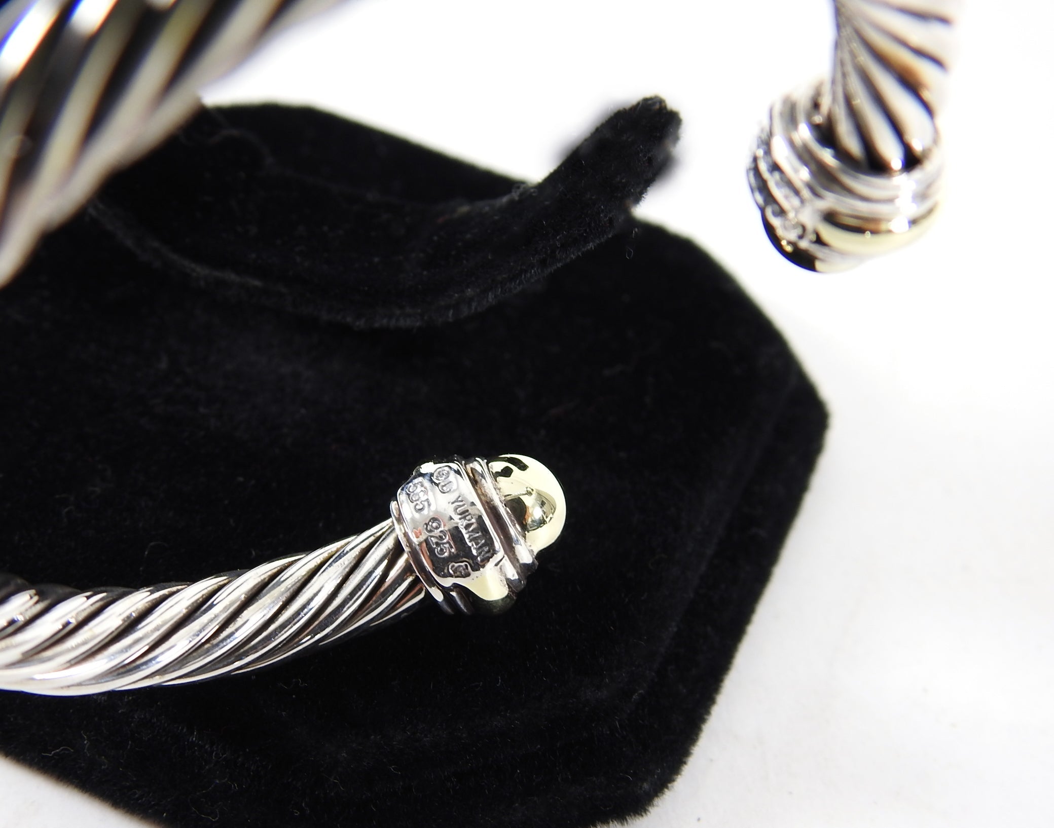 David Yurman Two Tone Classic Cable 7mm Sterling 14k Gold Cuff Bracelet