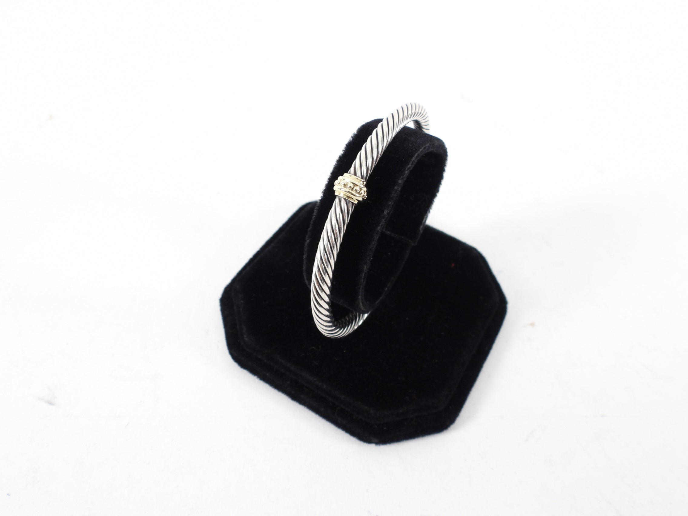 David Yurman Sterling Silver 14k Gold Single Station Cable Cuff