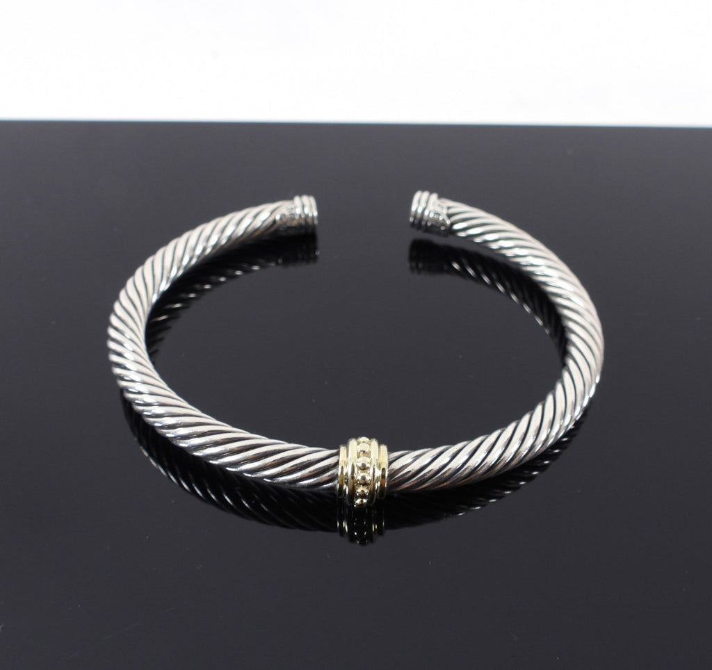 David Yurman Sterling Silver 14k Gold Single Station Cable Cuff