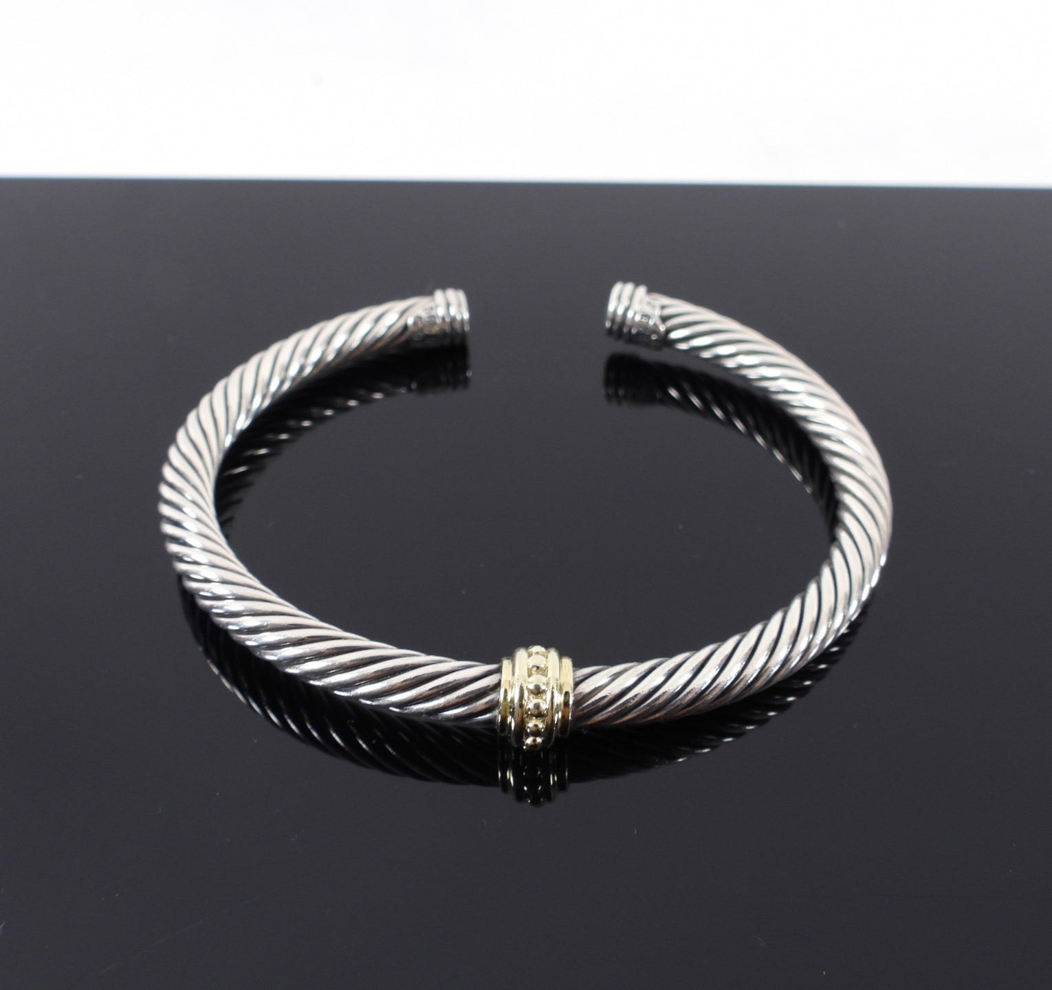 David Yurman Sterling Silver 14k Gold Single Station Cable Cuff