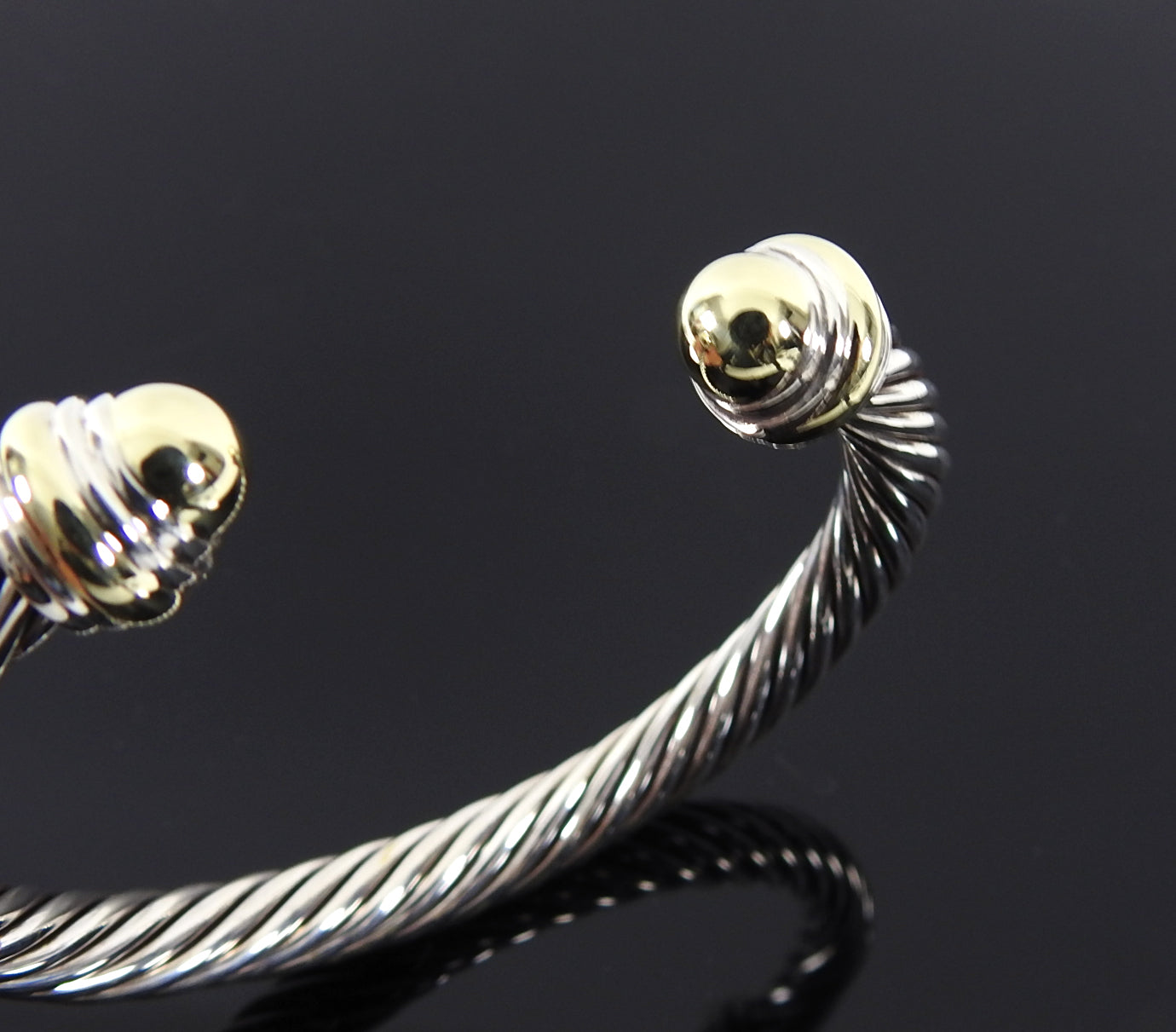 David Yurman Two Tone Classic Cable 7mm Sterling 14k Gold Cuff Bracelet