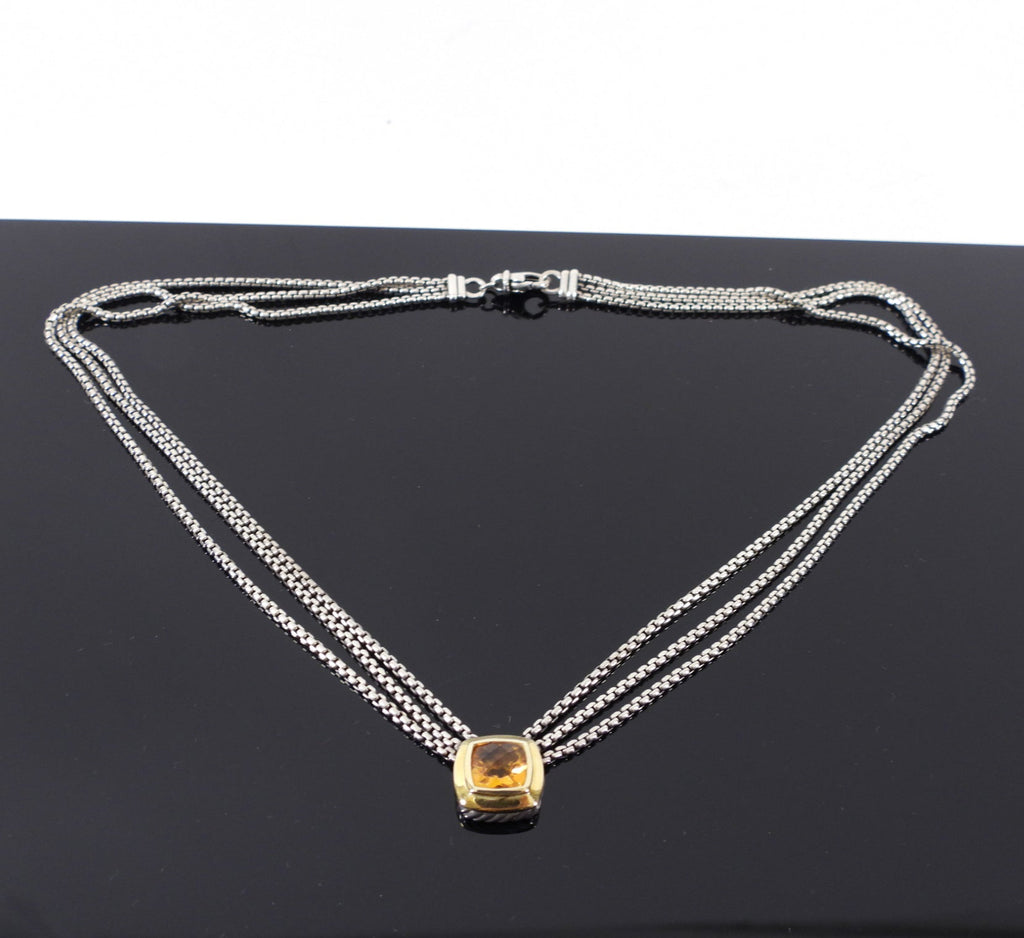 David Yurman Sterling Silver 18k Gold Citrine Albion Triple Necklace