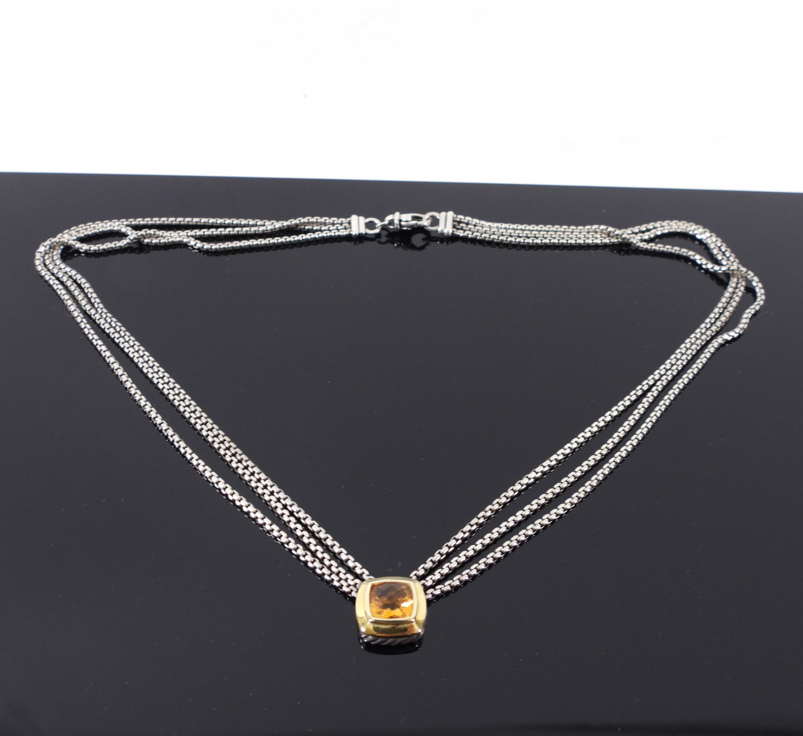 David Yurman Sterling Silver 18k Gold Citrine Albion Triple Necklace