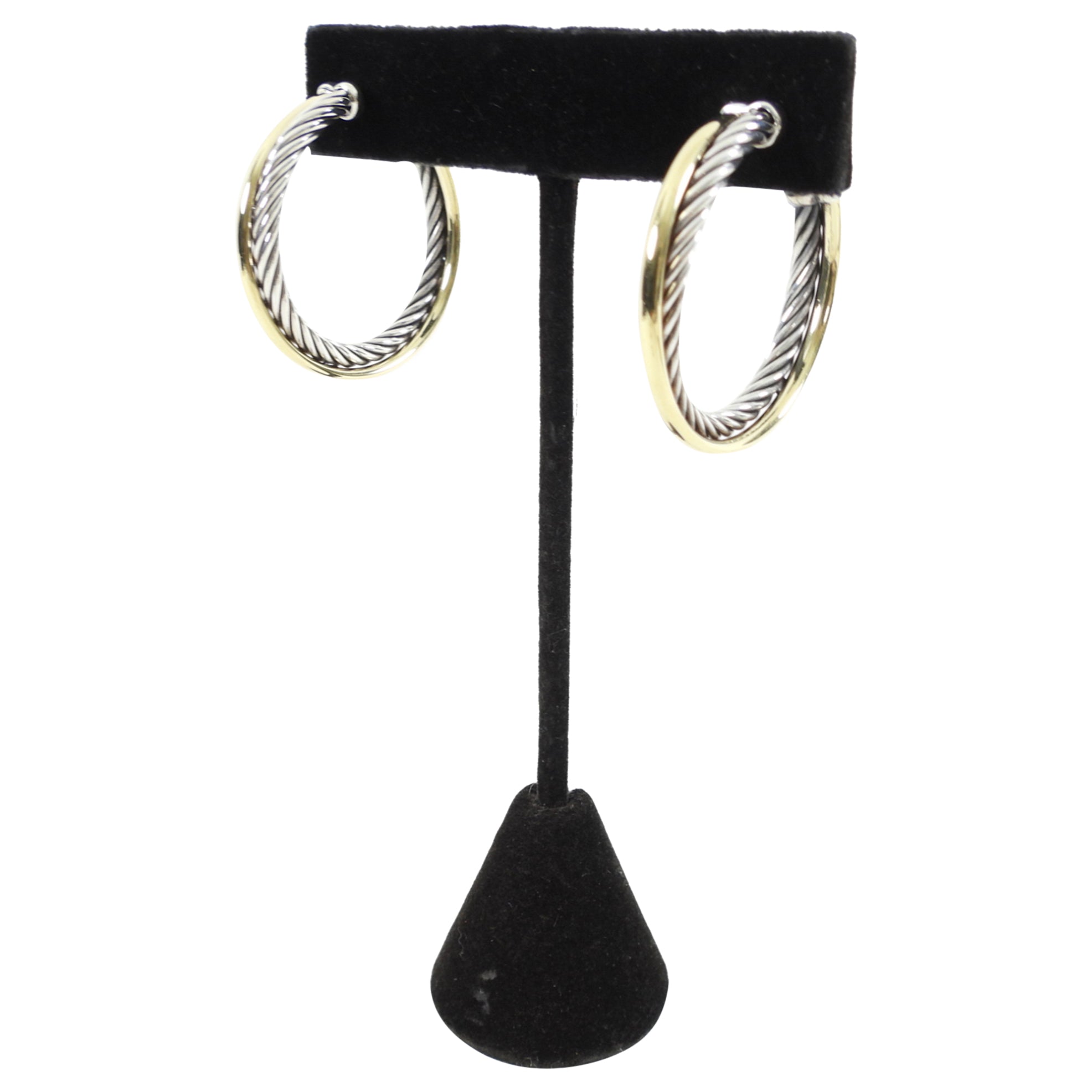 David Yurman Sterling and Gold Cable Crossover Hoop Earrings