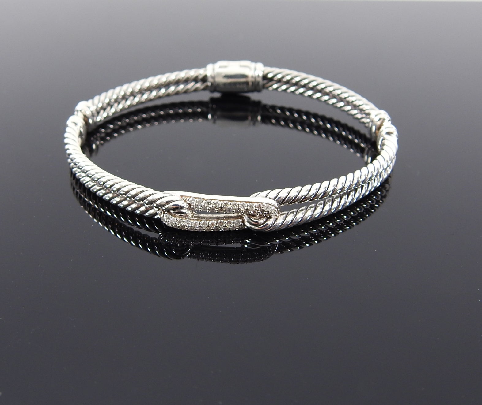 David Yurman Petite Pave Diamond and Sterling Labyrinth Loop Bracelet