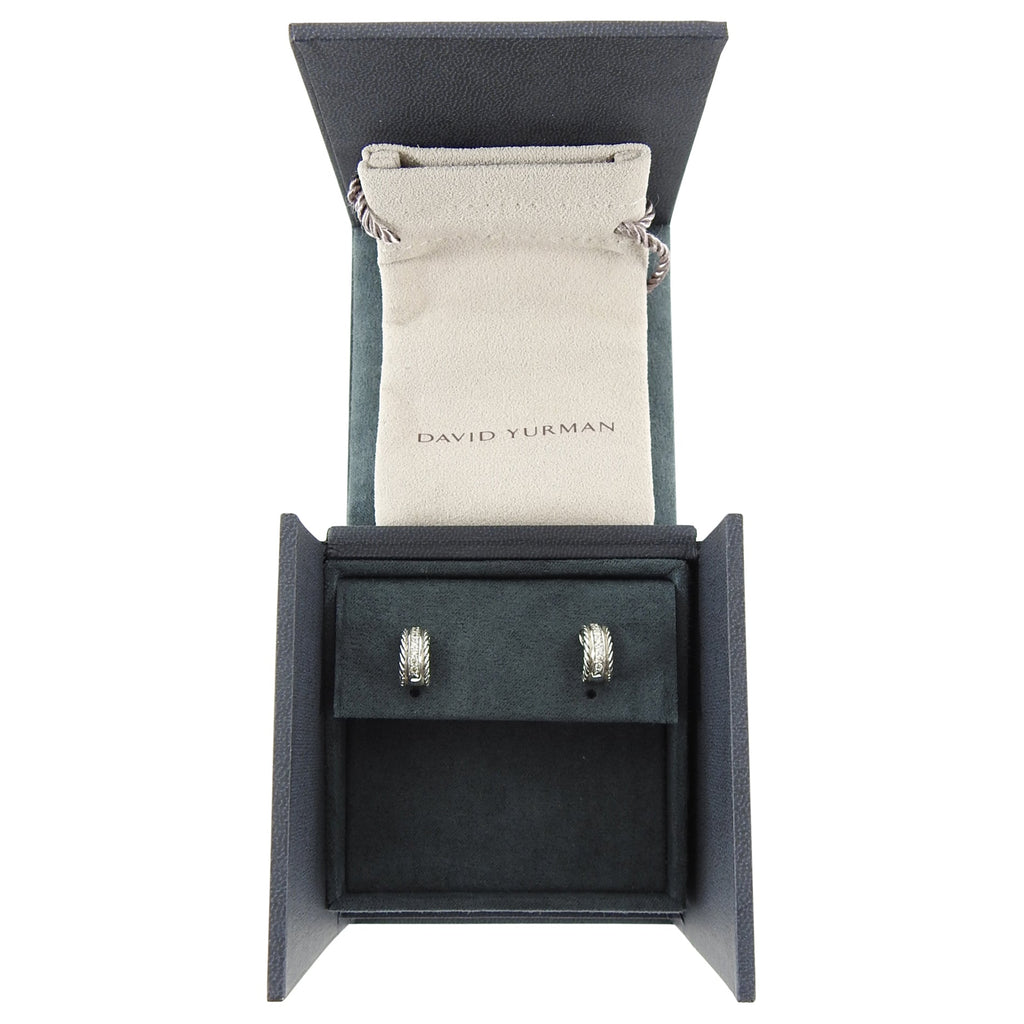 David Yurman Small Sterling Silver Diamond Rope Earrings
