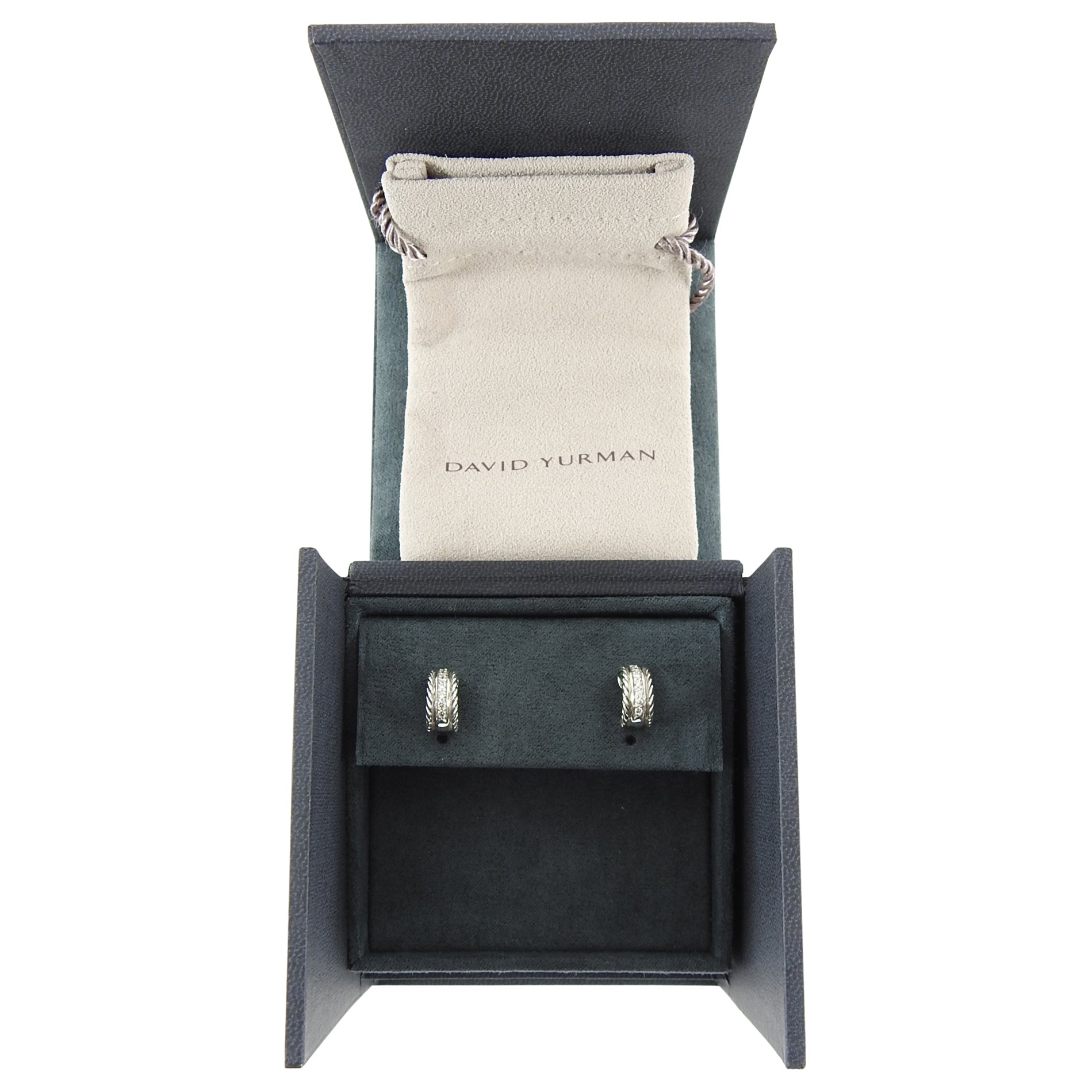 David Yurman Small Sterling Silver Diamond Rope Earrings
