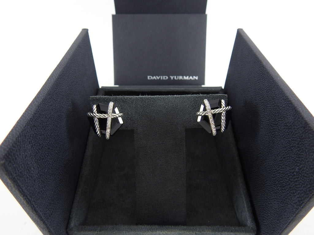 David Yurman Sterling Silver Onyx Diamond Cable Wrap Earrings