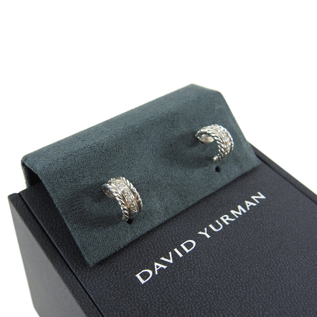 David Yurman Small Sterling Silver Diamond Rope Earrings