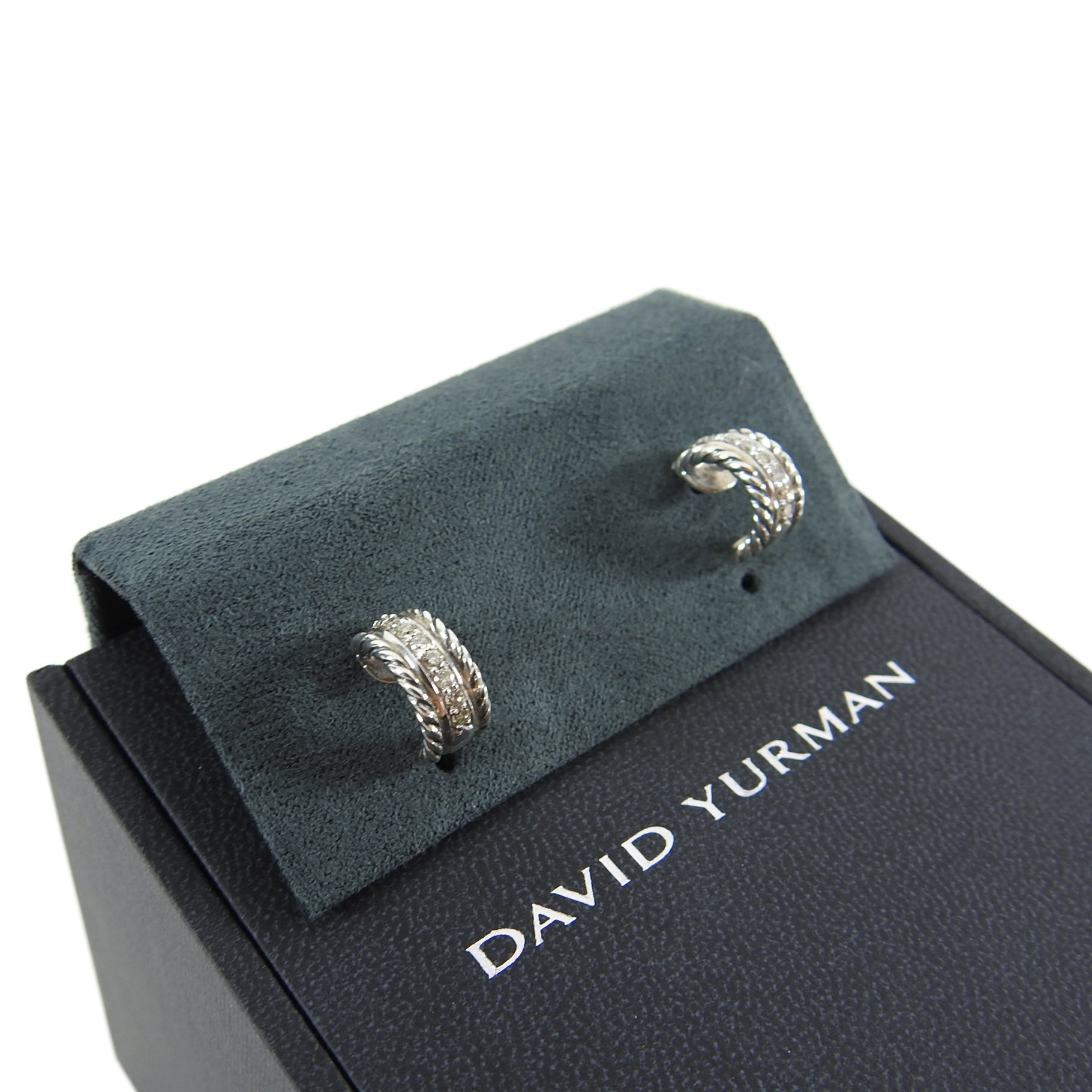 David Yurman Small Sterling Silver Diamond Rope Earrings
