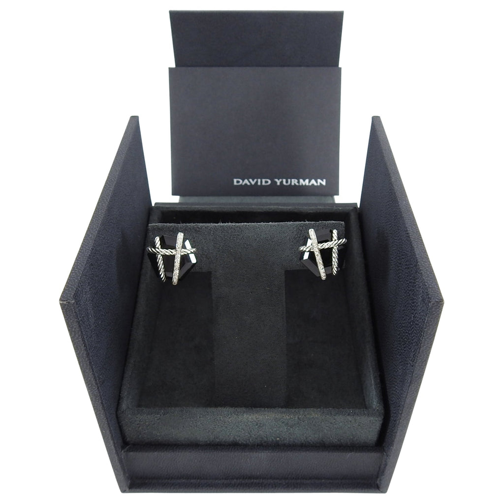 David Yurman Sterling Silver Onyx Diamond Cable Wrap Earrings