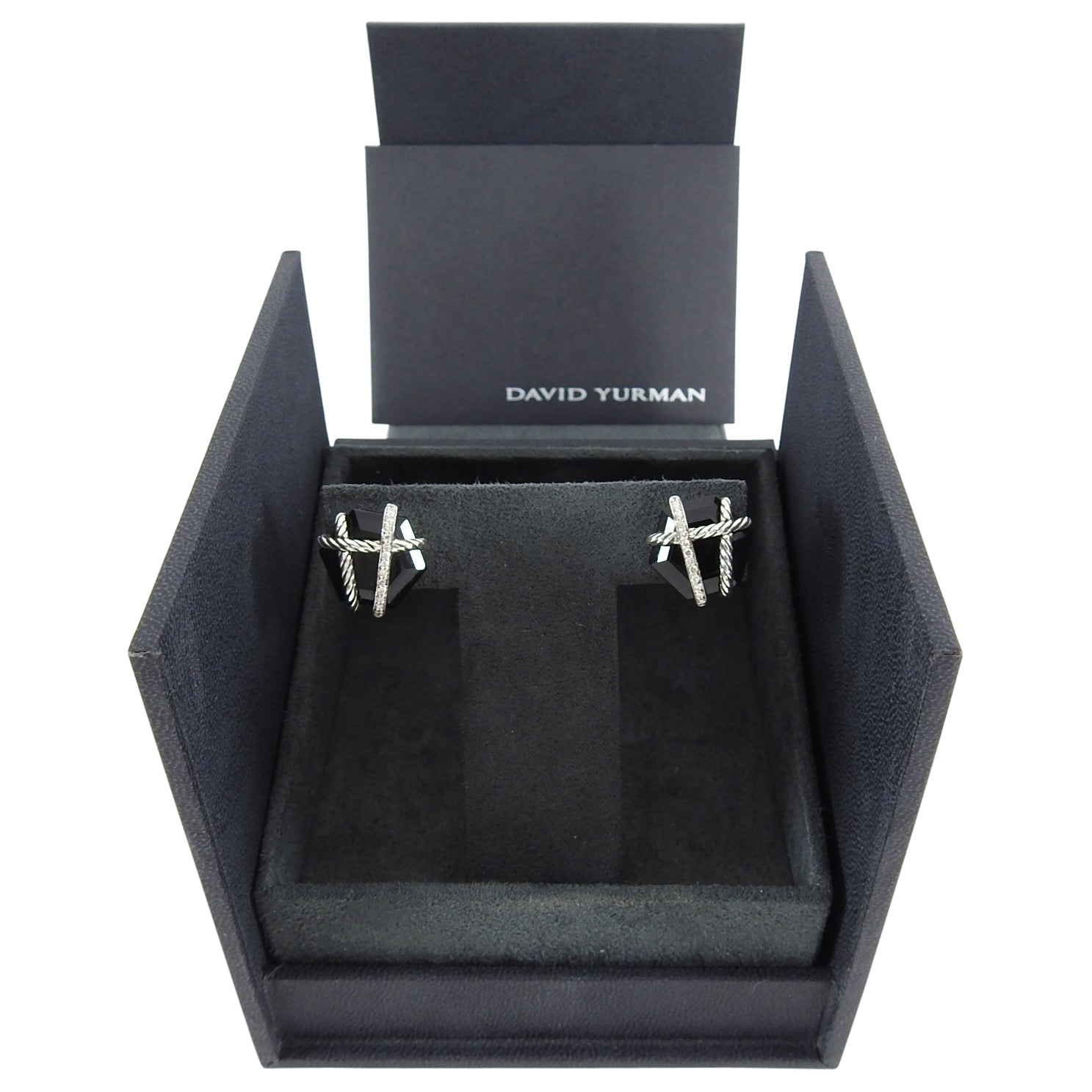 David Yurman Sterling Silver Onyx Diamond Cable Wrap Earrings