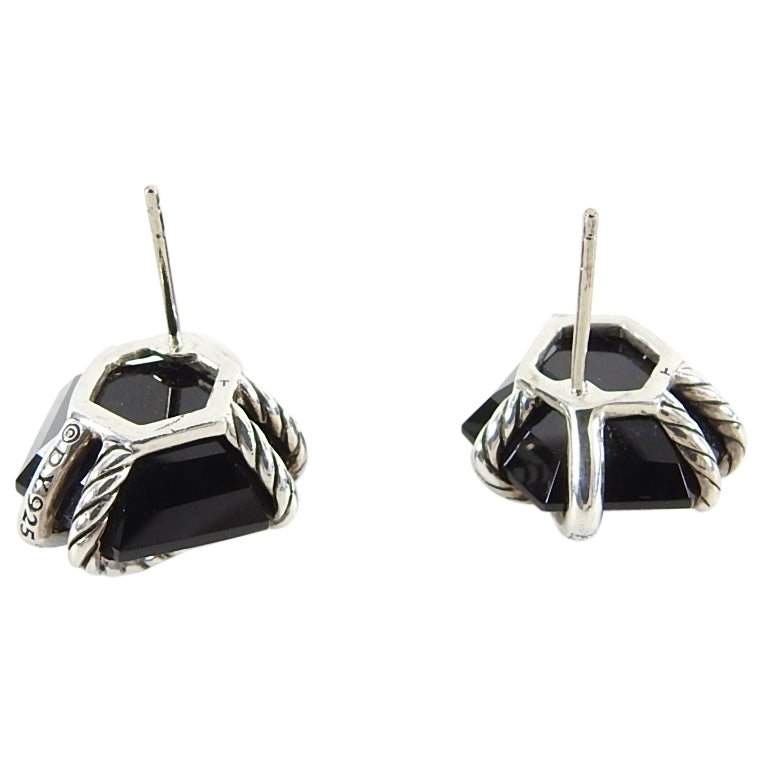 David Yurman Sterling Silver Onyx Diamond Cable Wrap Earrings