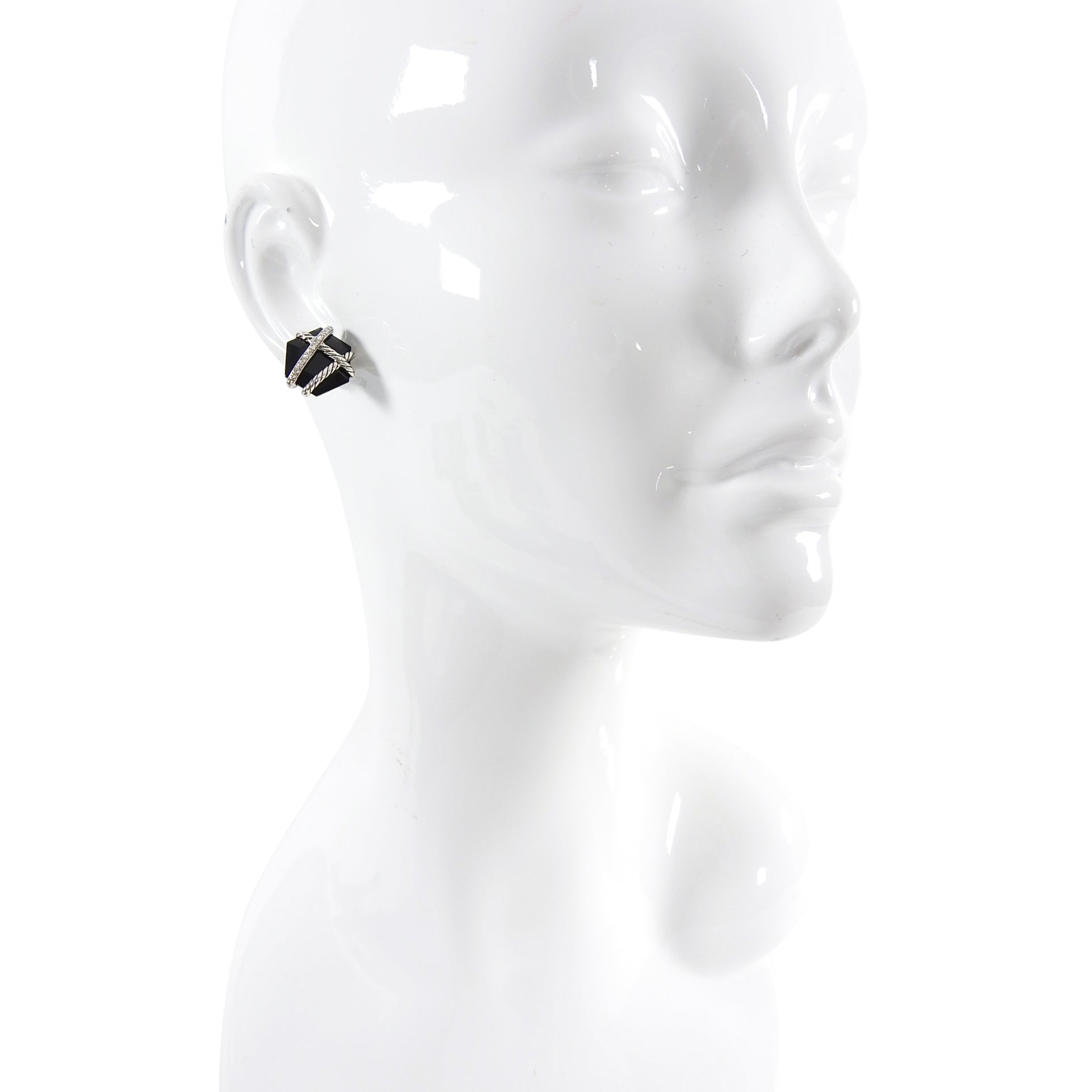 David Yurman Sterling Silver Onyx Diamond Cable Wrap Earrings