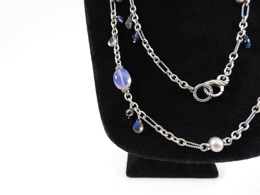 David Yurman Sterling Silver Multi Gemstone Bead Long Necklace