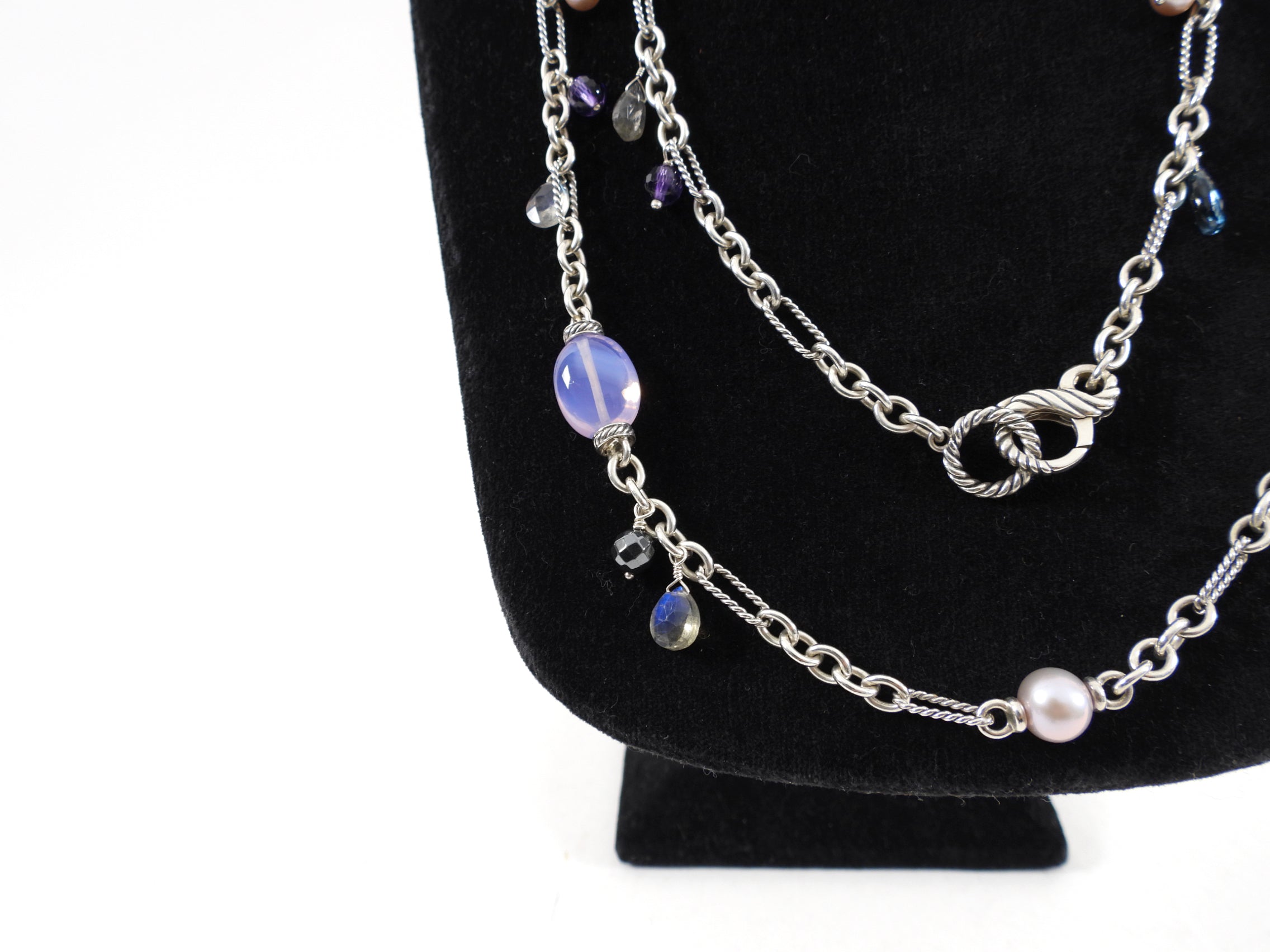 David Yurman Sterling Silver Multi Gemstone Bead Long Necklace