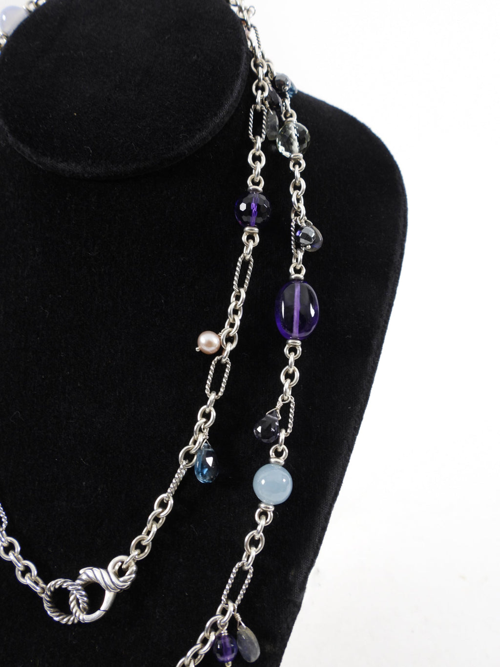 David Yurman Sterling Silver Multi Gemstone Bead Long Necklace
