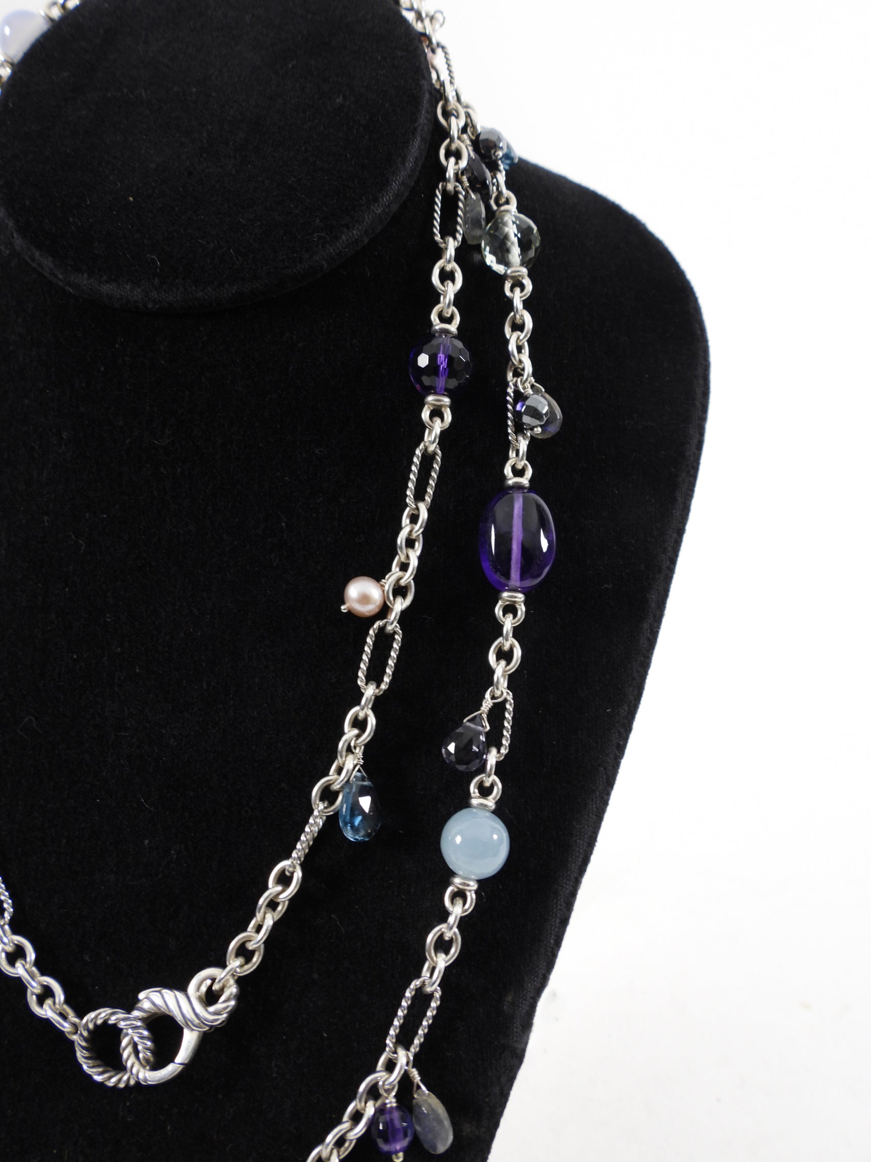 David Yurman Sterling Silver Multi Gemstone Bead Long Necklace