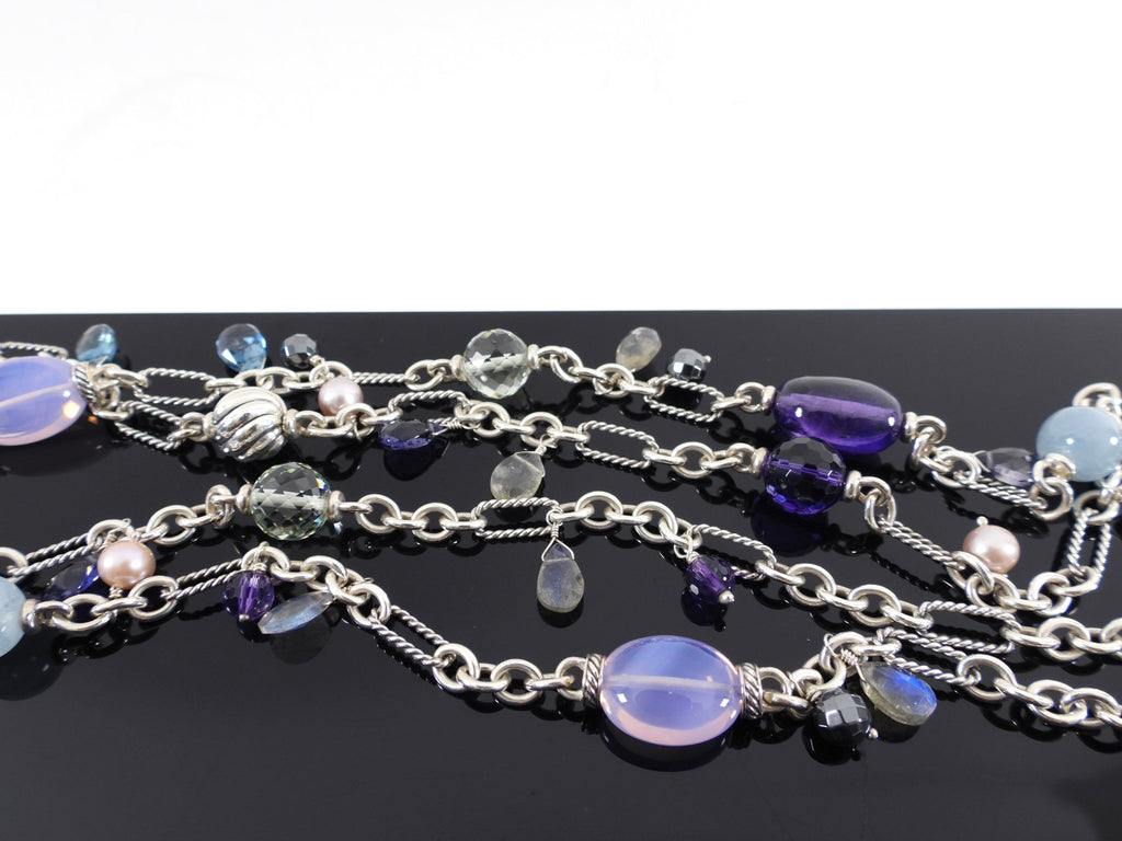David Yurman Sterling Silver Multi Gemstone Bead Long Necklace
