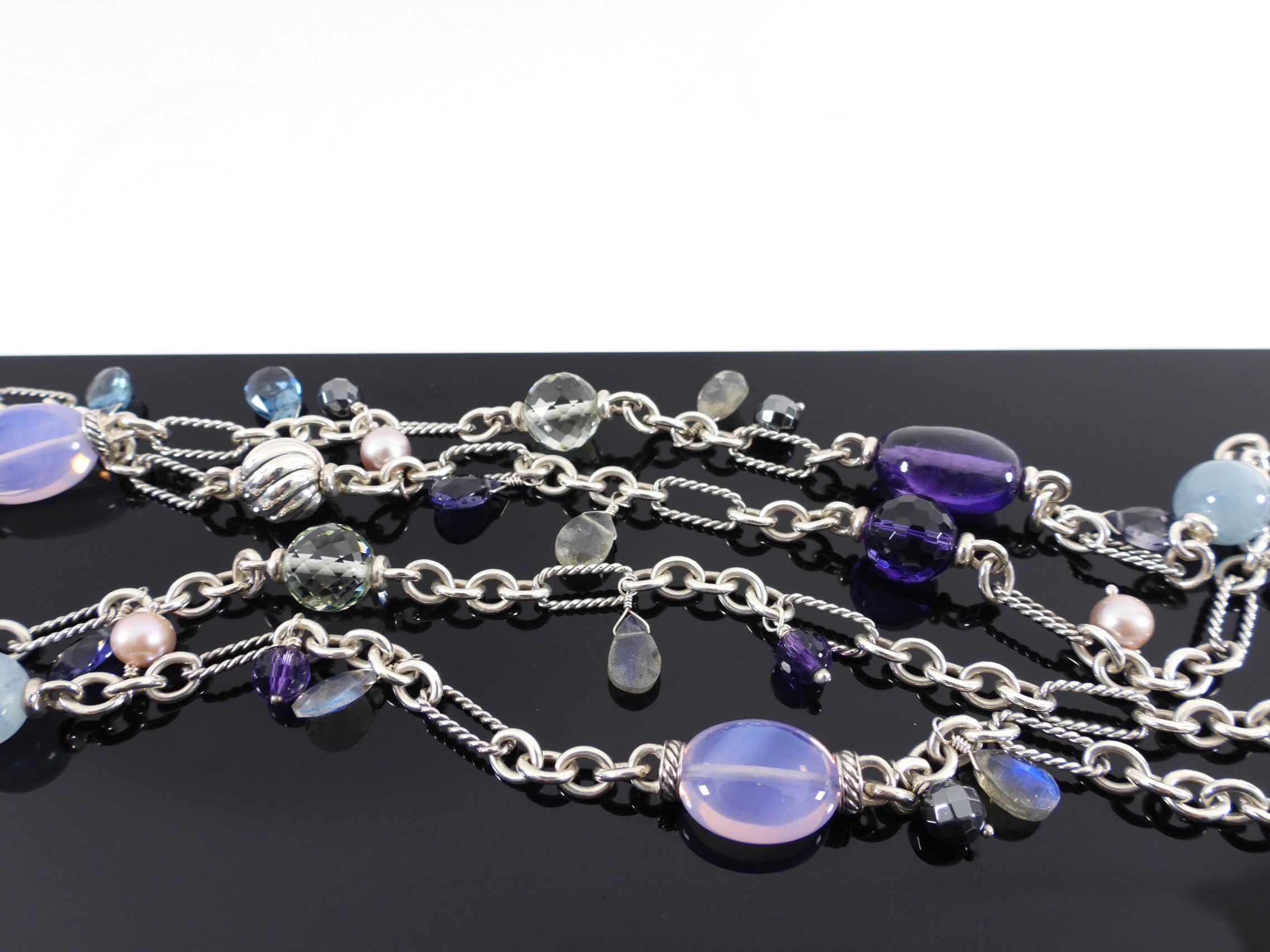 David Yurman Sterling Silver Multi Gemstone Bead Long Necklace