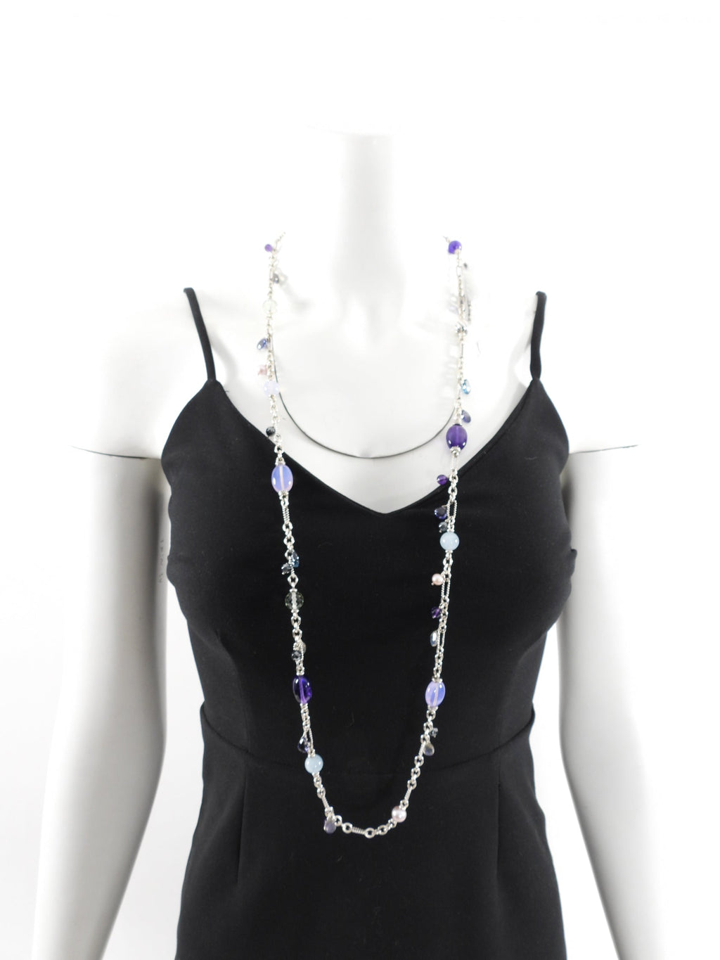 David Yurman Sterling Silver Multi Gemstone Bead Long Necklace