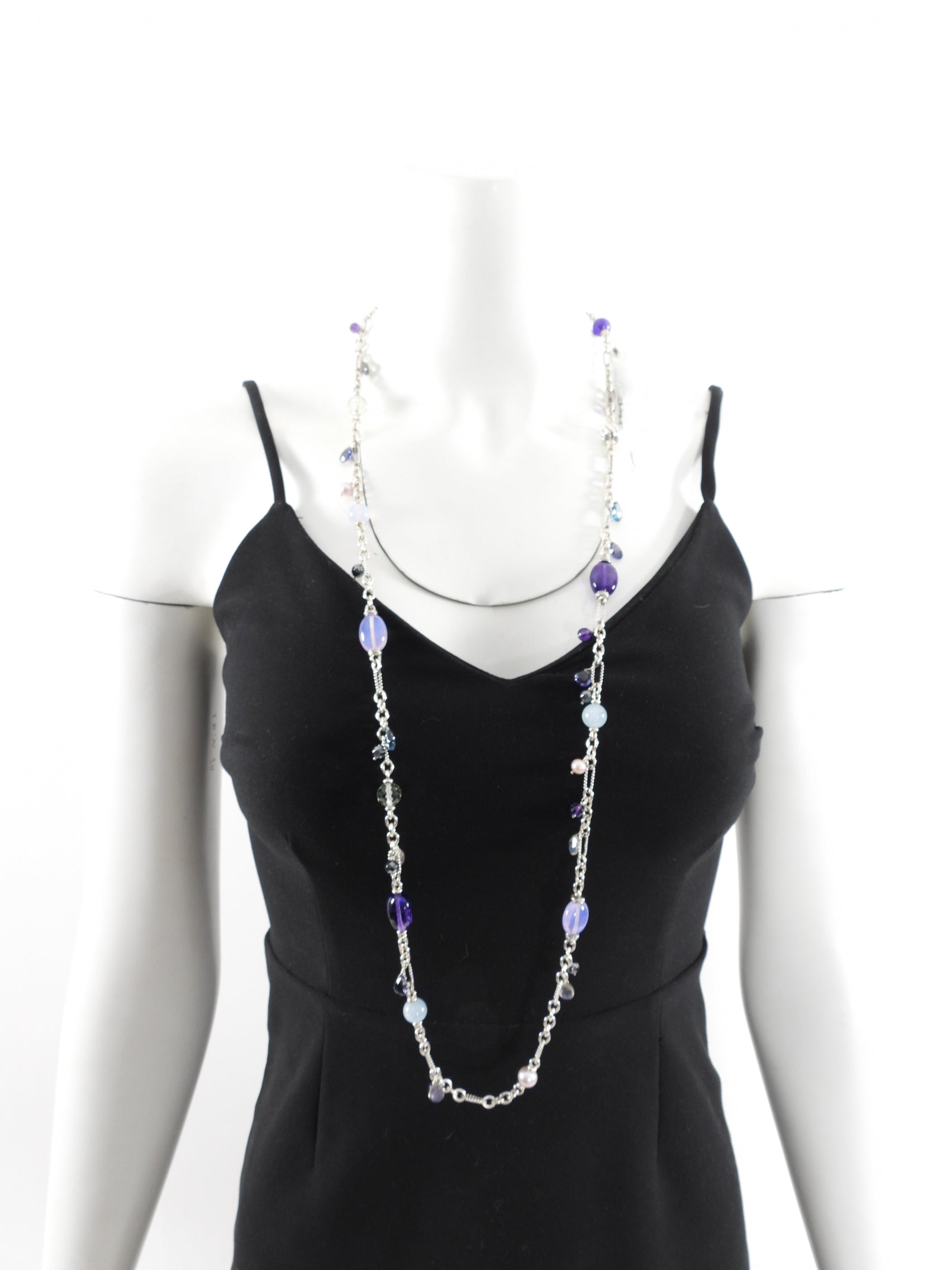 David Yurman Sterling Silver Multi Gemstone Bead Long Necklace