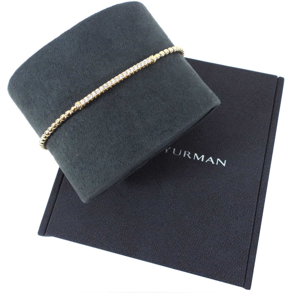 David Yurman 18k Yellow Gold Petite Pave Bead Flex Bracelet