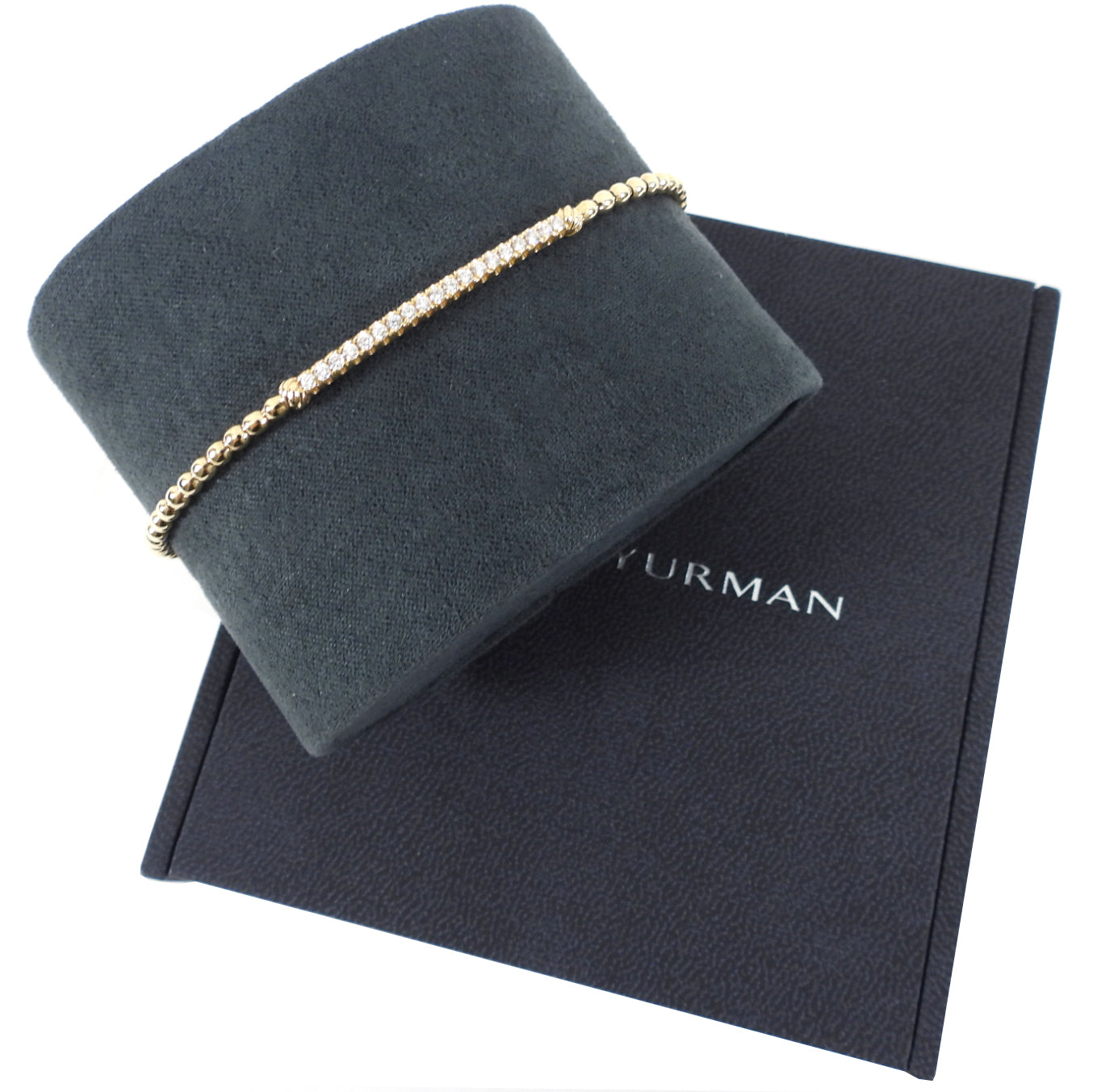 David Yurman 18k Yellow Gold Petite Pave Bead Flex Bracelet