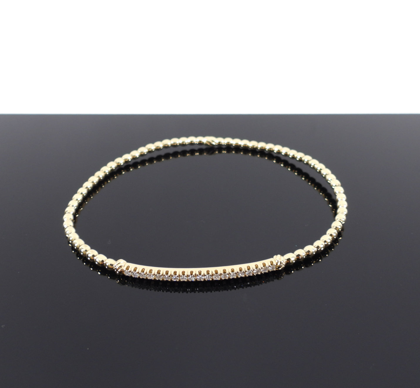 David Yurman 18k Yellow Gold Petite Pave Bead Flex Bracelet