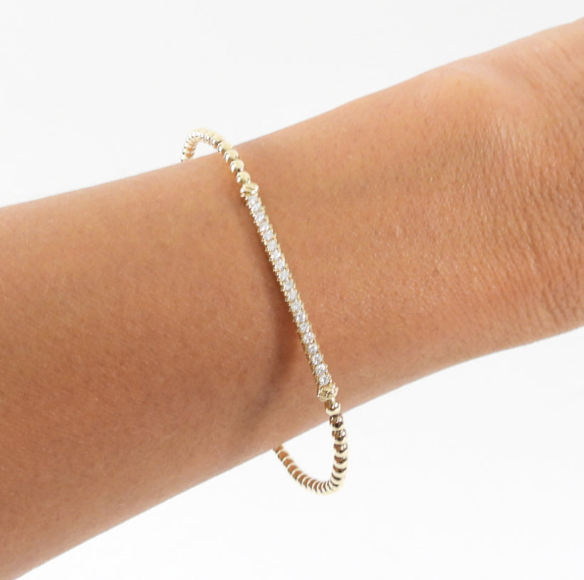 David Yurman 18k Yellow Gold Petite Pave Bead Flex Bracelet