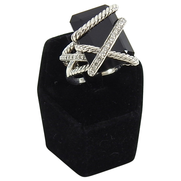 David Yurman Sterling Silver Onyx Diamond Cable Wrap Ring - 6.75