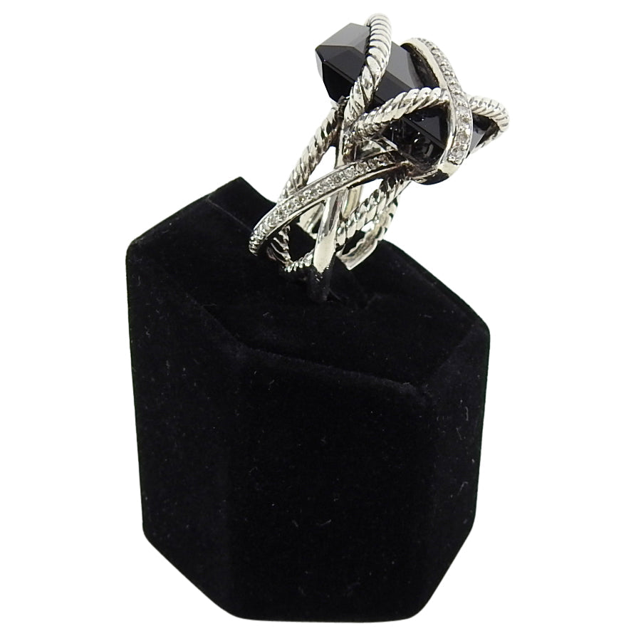 David Yurman Sterling Silver Onyx Diamond Cable Wrap Ring - 6.75