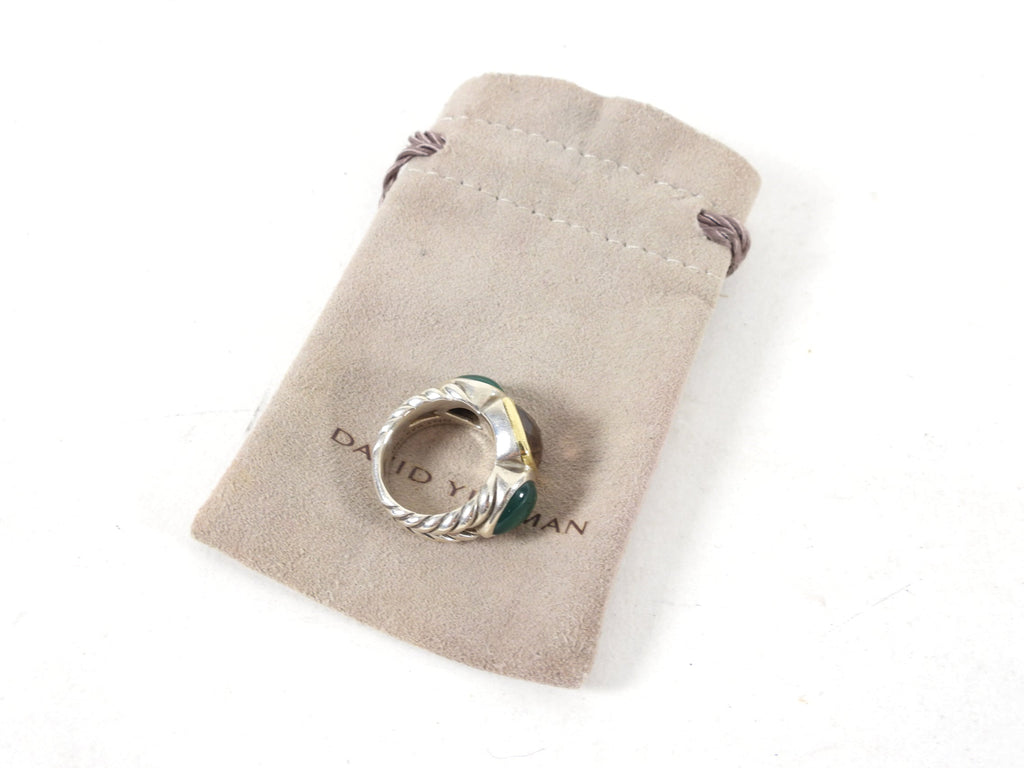 David Yurman Sterling / 18k Gold Green Onyx and Smoky Quartz Ring - 6