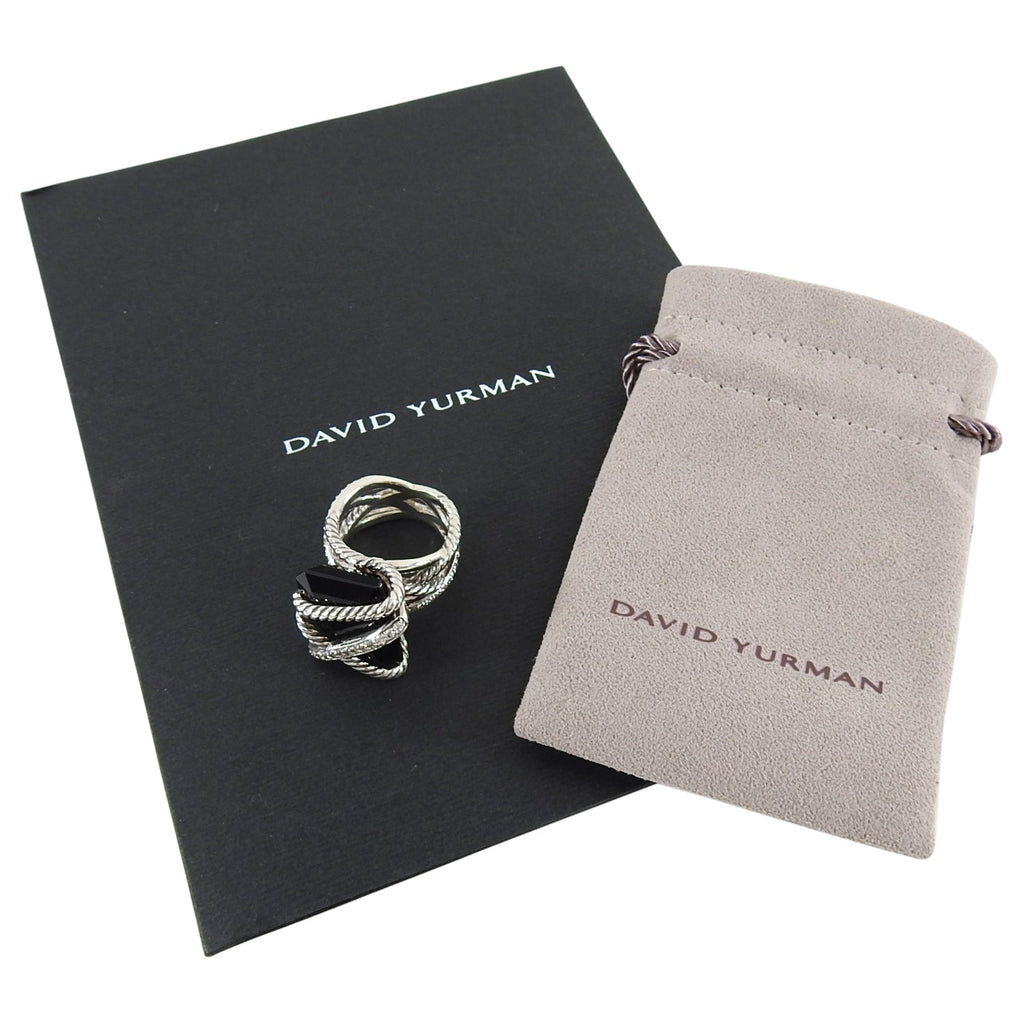 David Yurman Sterling Silver Onyx Diamond Cable Wrap Ring - 6.75