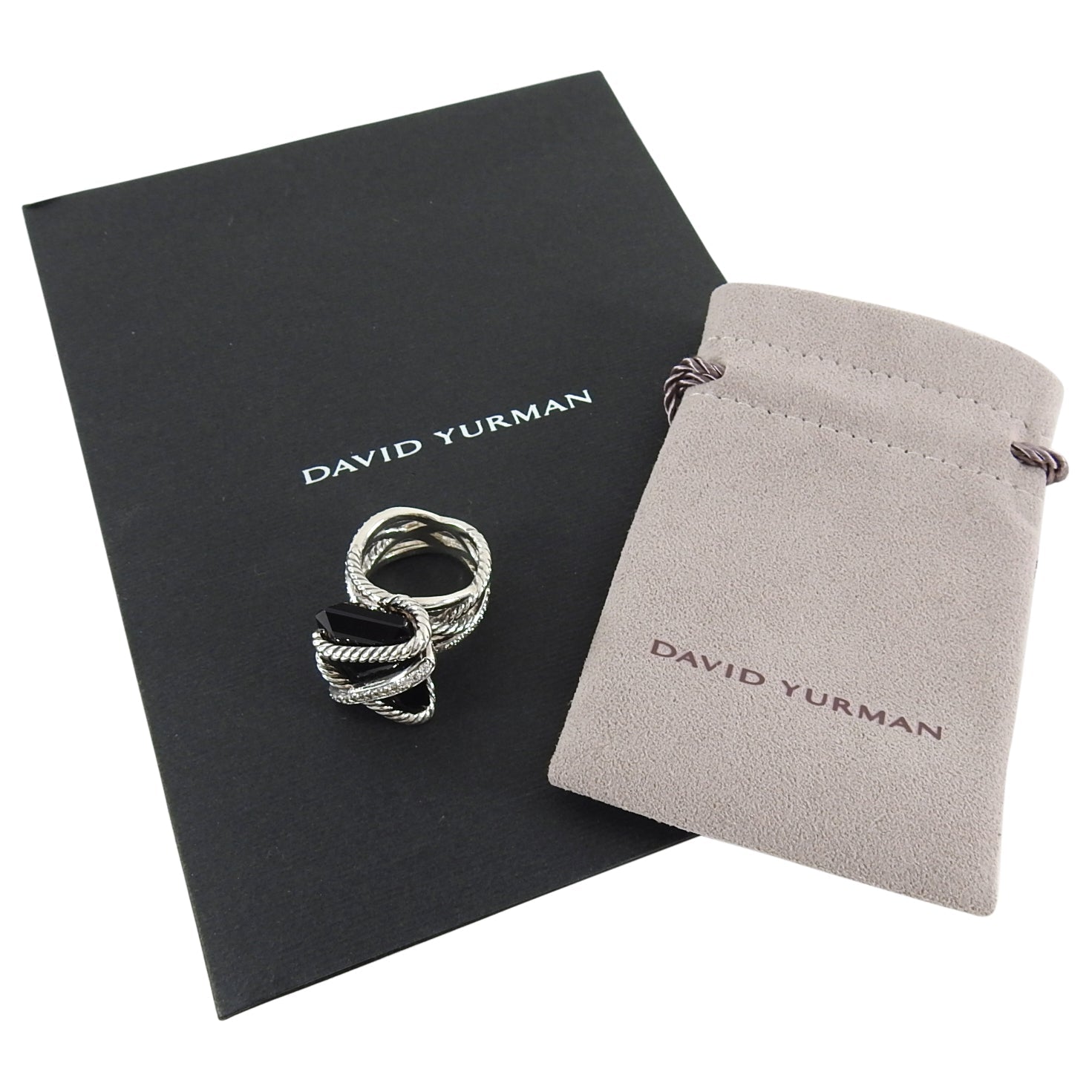 David Yurman Sterling Silver Onyx Diamond Cable Wrap Ring - 6.75