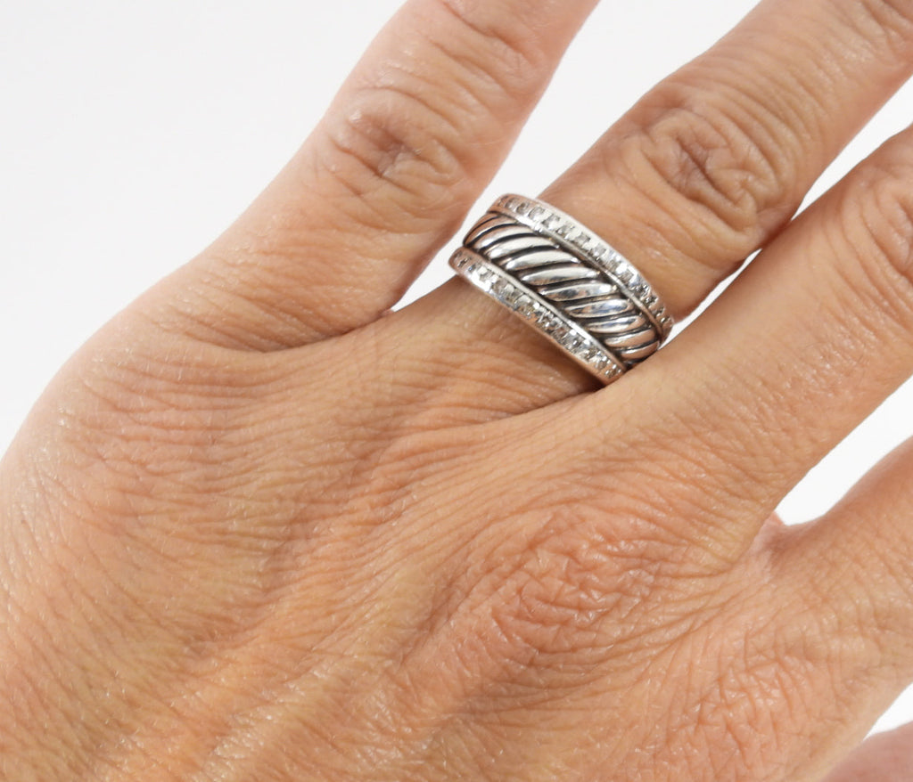 David Yurman Sterling Silver Diamond Cigar Ring - 5.75