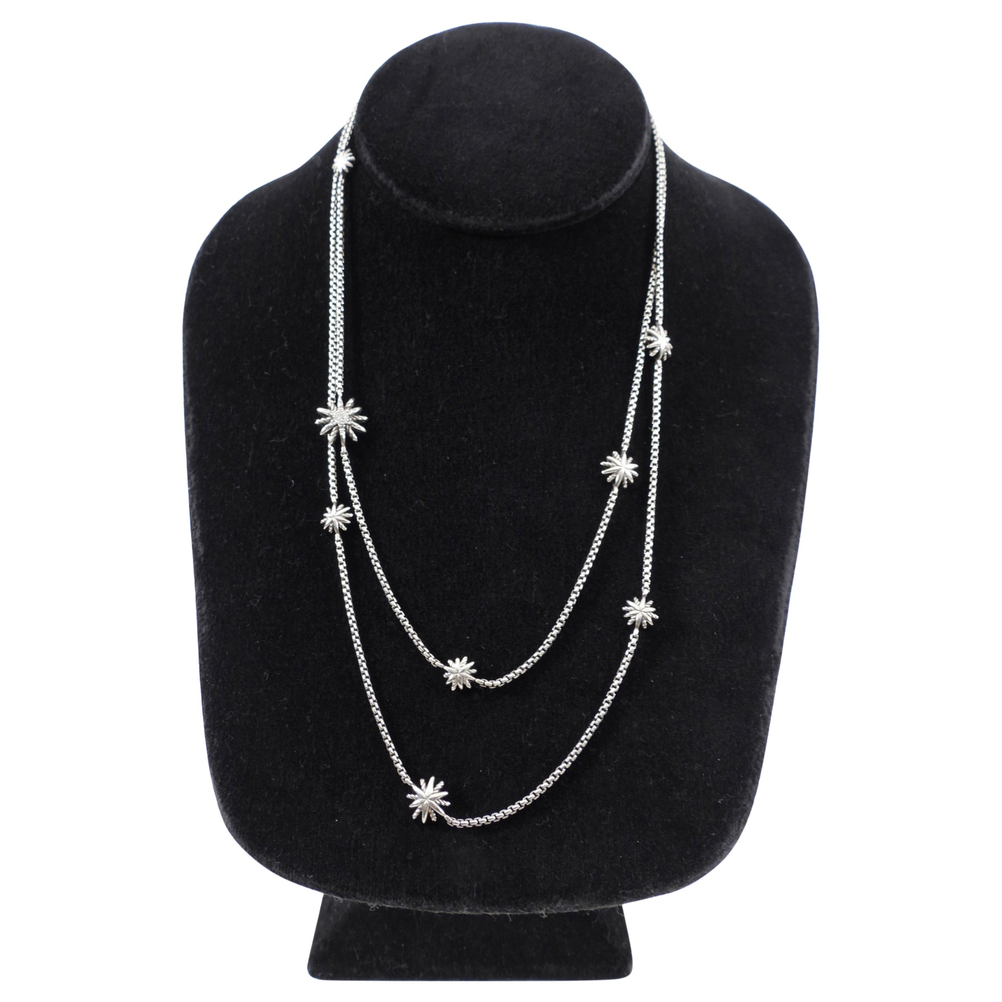 David Yurman Sterling Silver Starburst Diamond Station Long Necklace