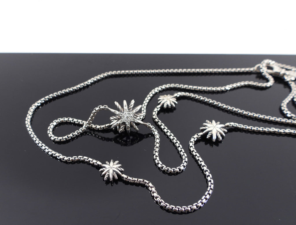 David Yurman Sterling Silver Starburst Diamond Station Long Necklace