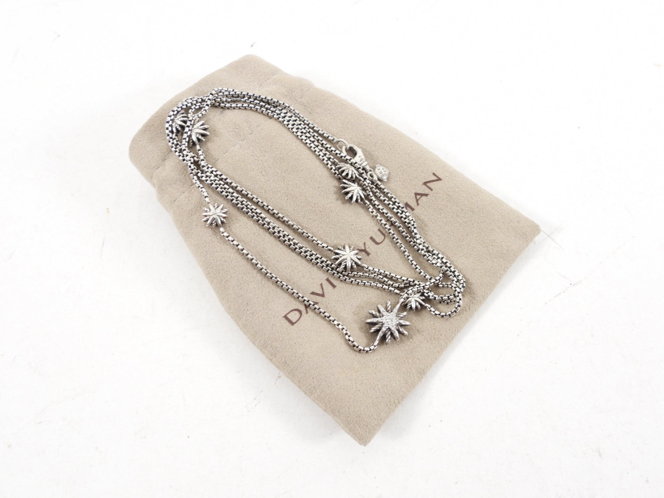 David Yurman Sterling Silver Starburst Diamond Station Long Necklace
