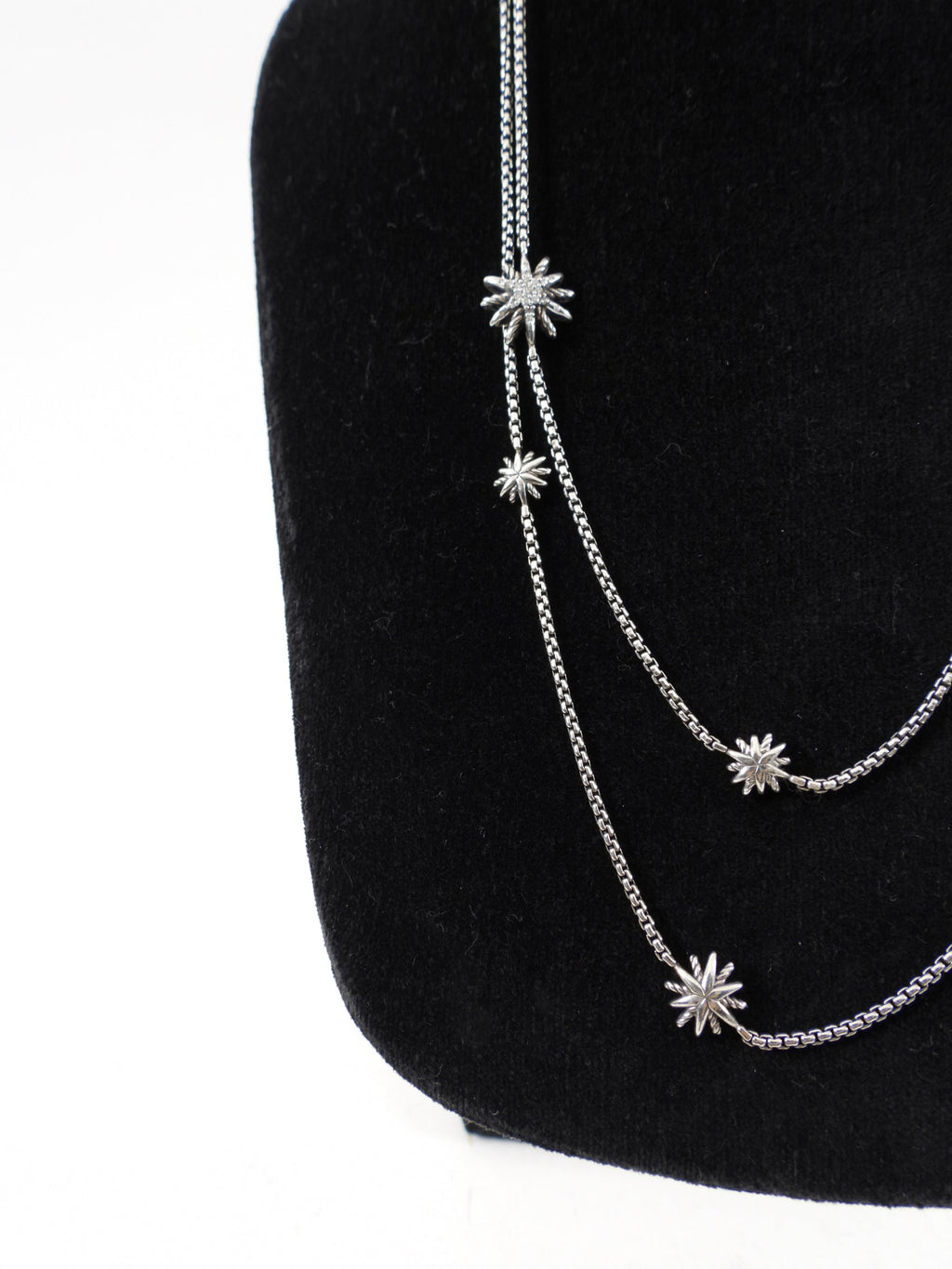 David Yurman Sterling Silver Starburst Diamond Station Long Necklace